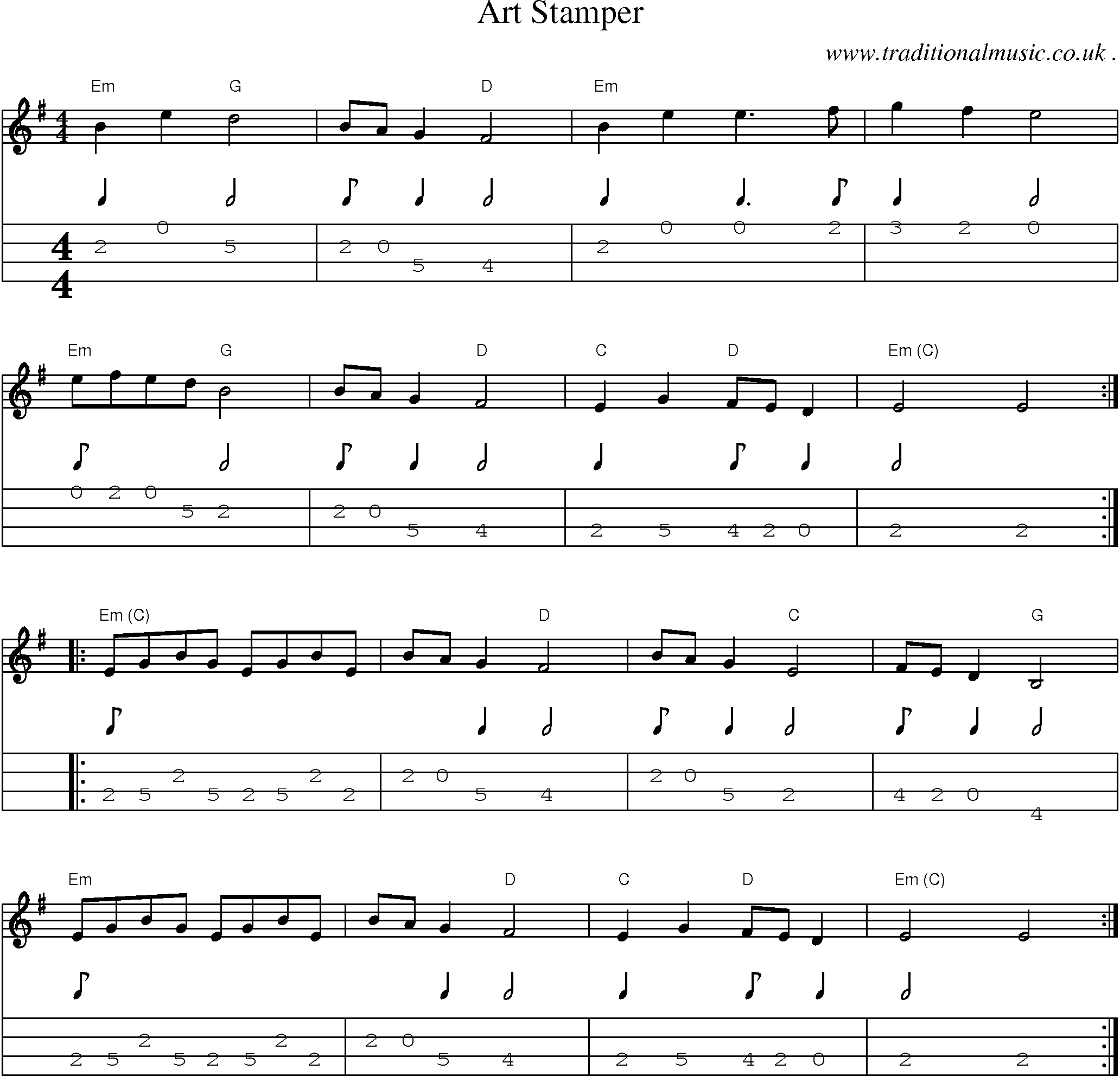 Music Score and Mandolin Tabs for Art Stamper