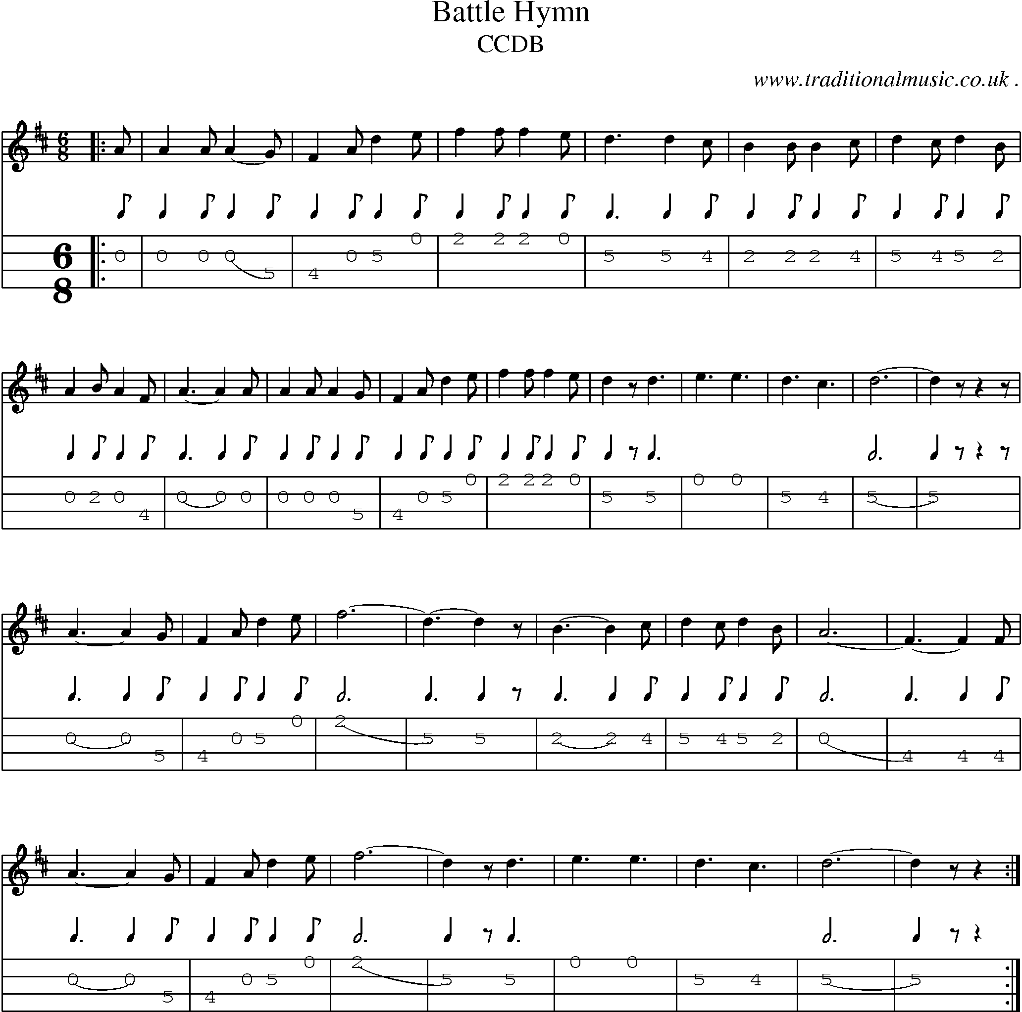 Music Score and Mandolin Tabs for Battle Hymn