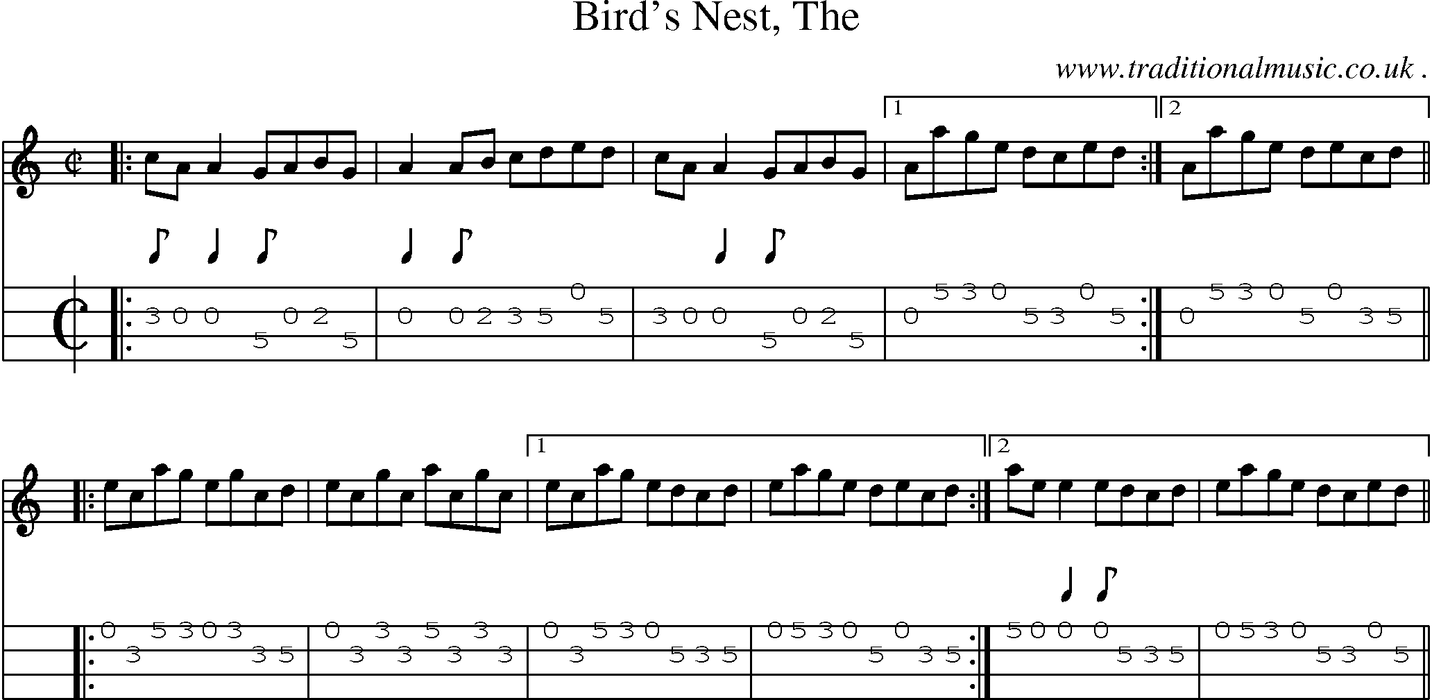 Music Score and Mandolin Tabs for Birds Nest