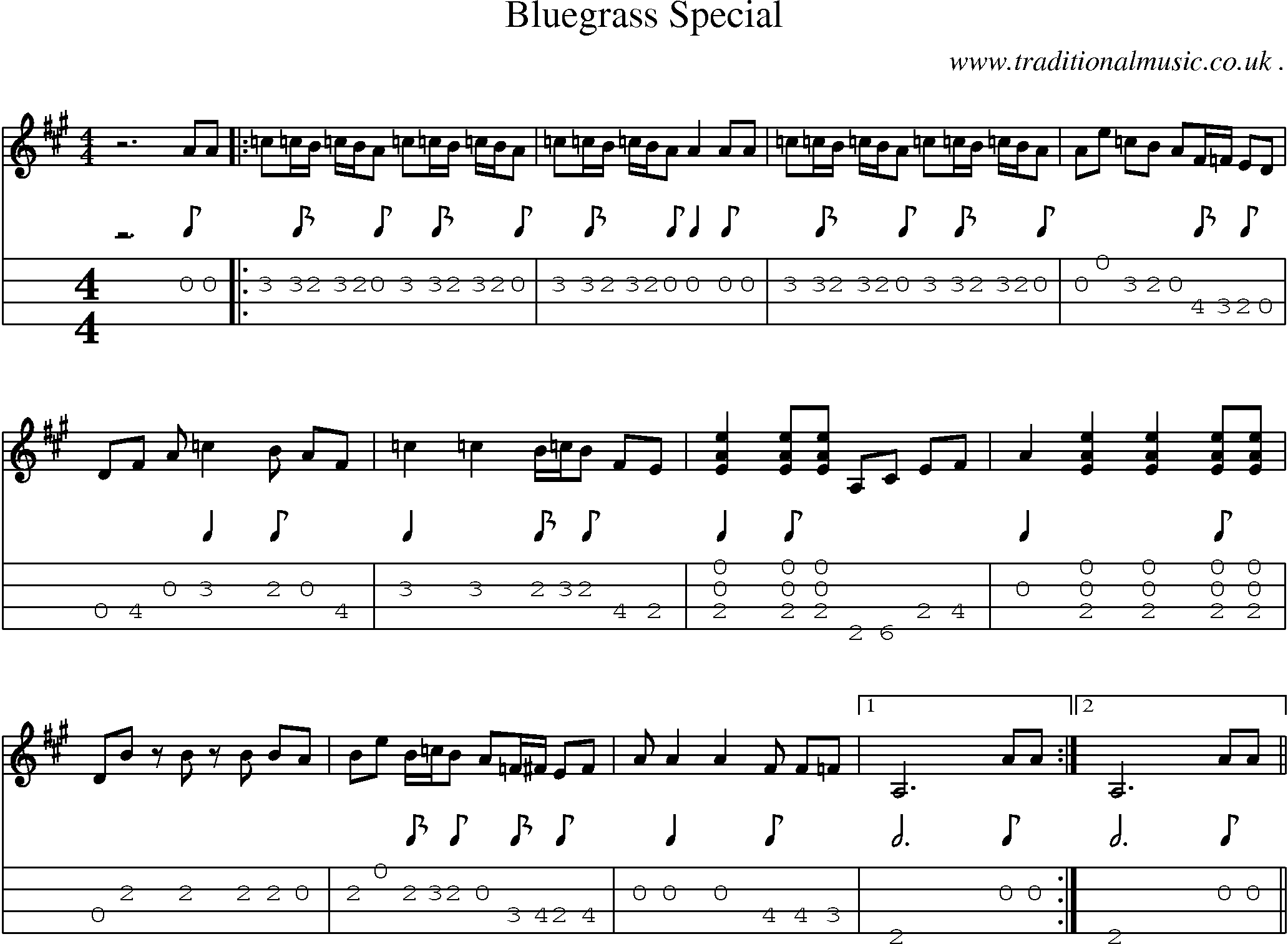 Music Score and Mandolin Tabs for Bluegrass Special
