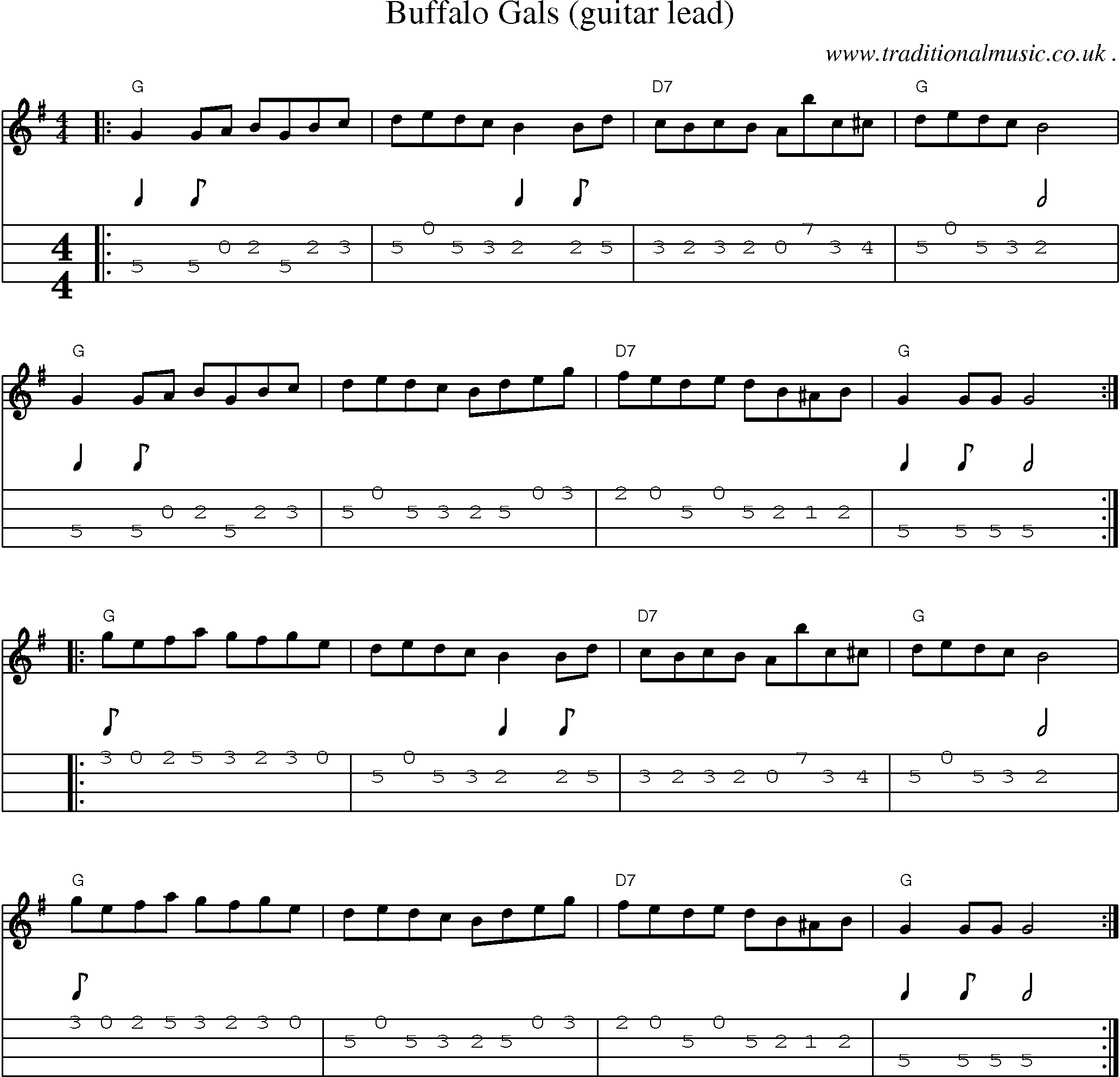 Music Score and Mandolin Tabs for Buffalo Gals 2
