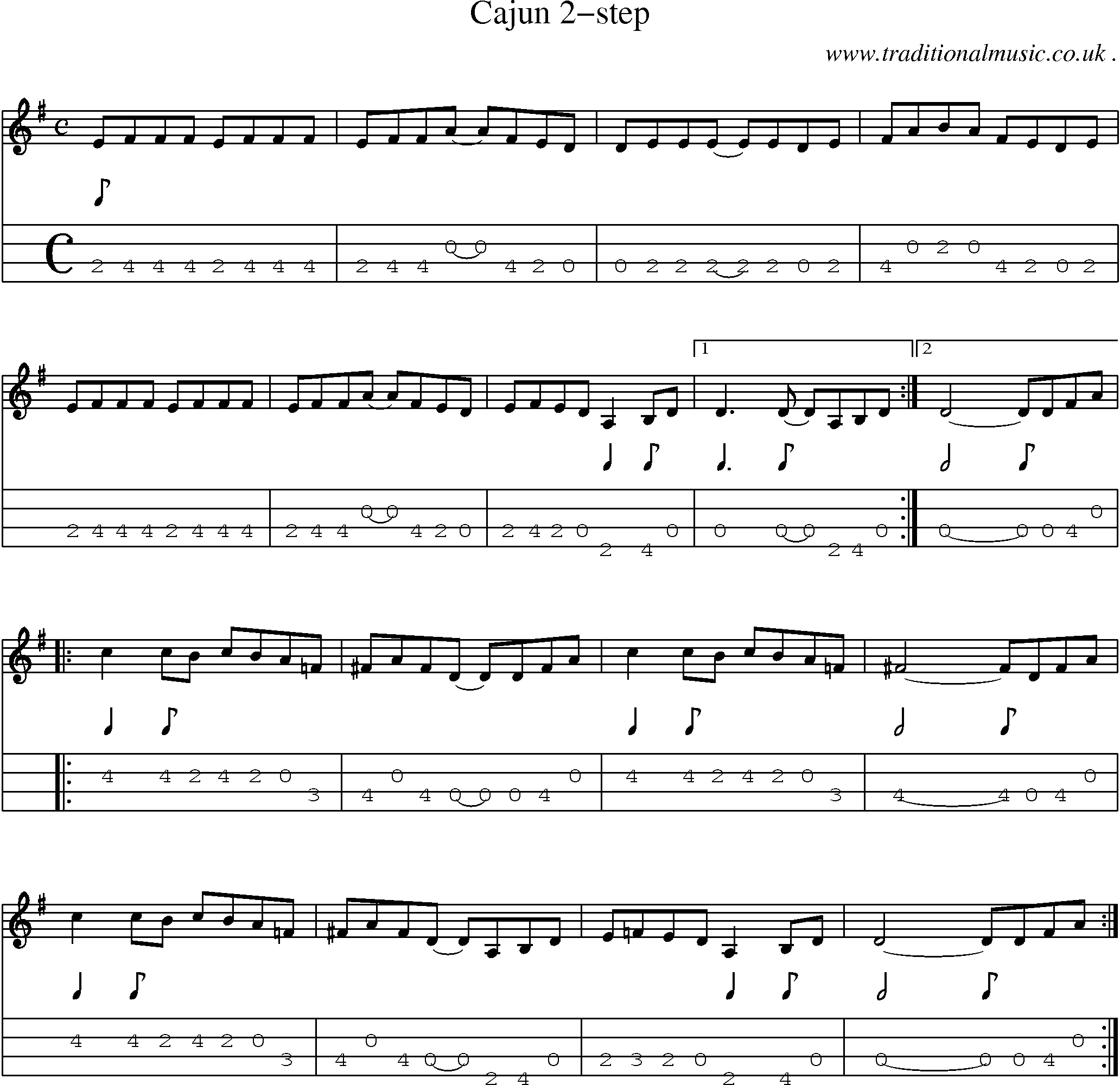 Music Score and Mandolin Tabs for Cajun 2-step