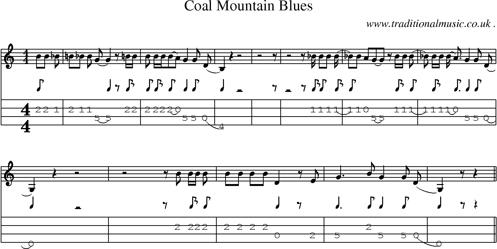 Music Score and Mandolin Tabs for Coal Mountain Blues
