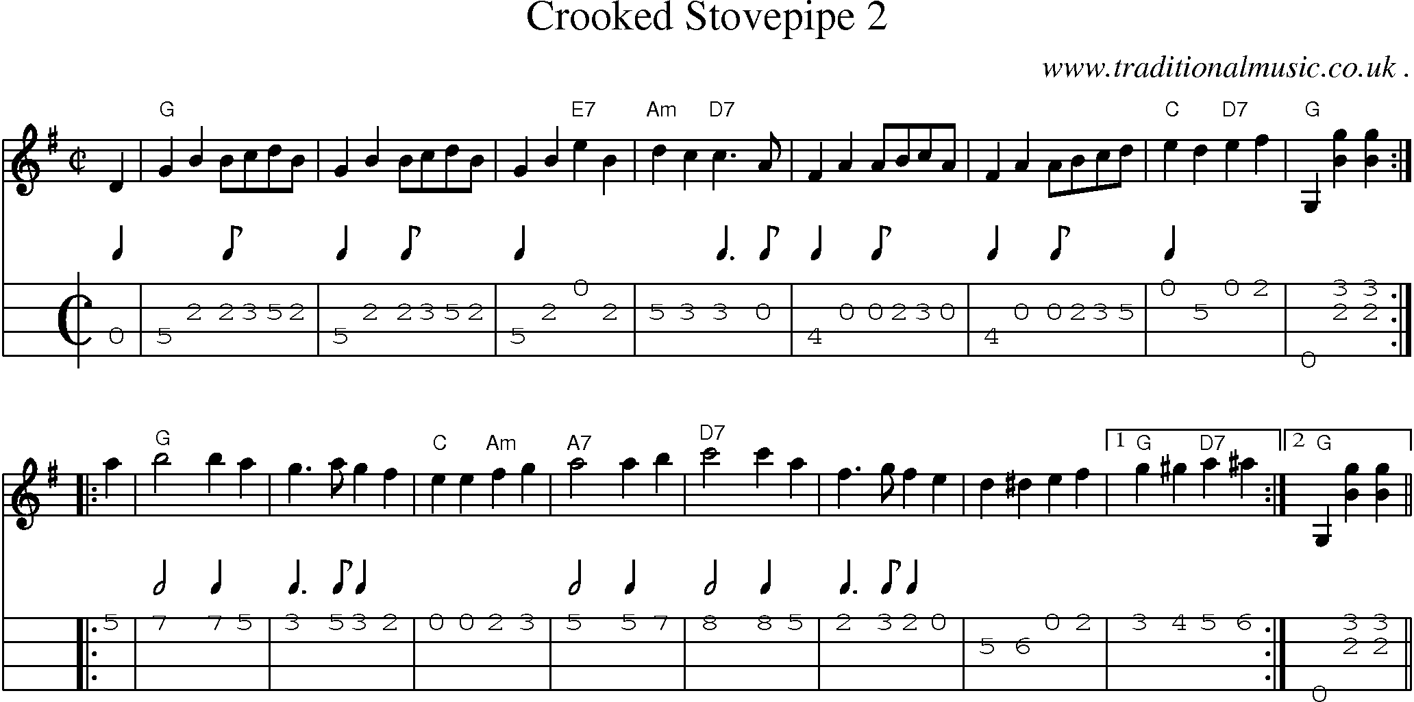 Music Score and Mandolin Tabs for Crooked Stovepipe 2