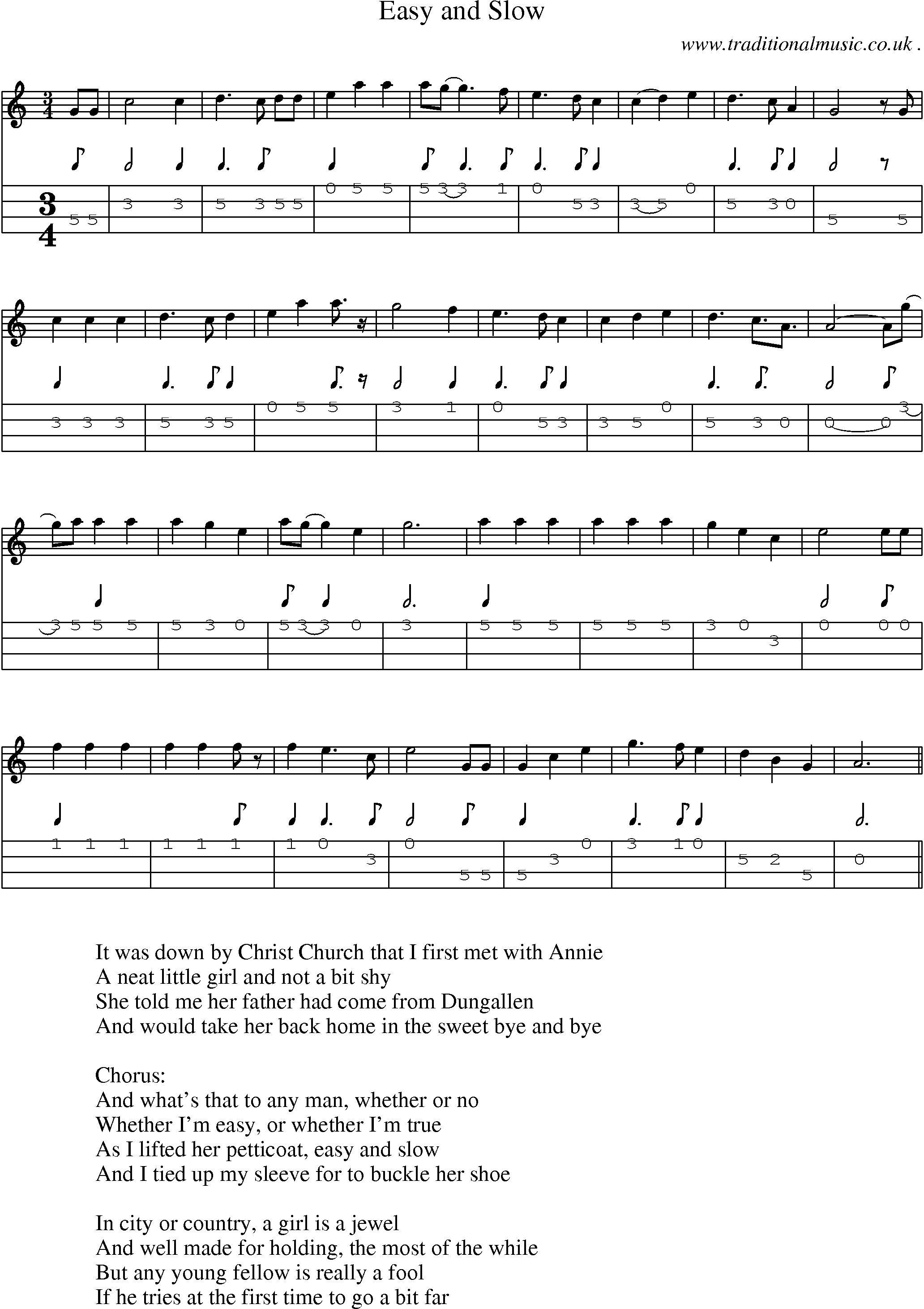 Music Score and Mandolin Tabs for Easy And Slow