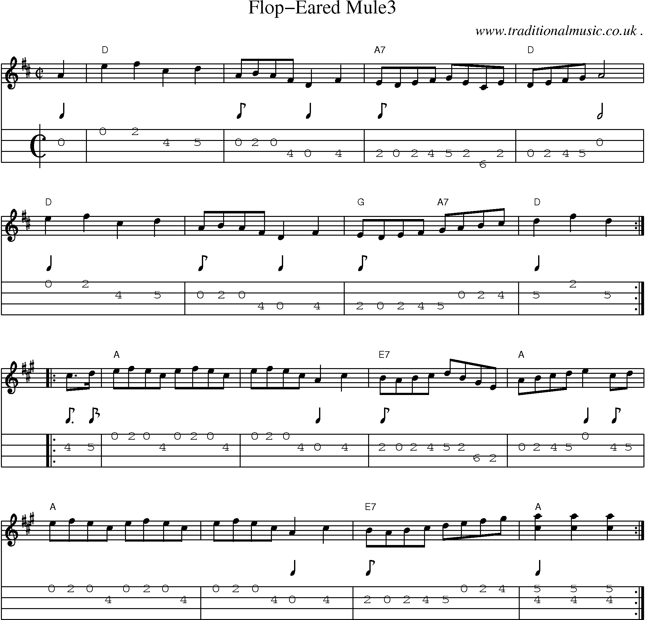 Music Score and Mandolin Tabs for Flop-eared Mule3