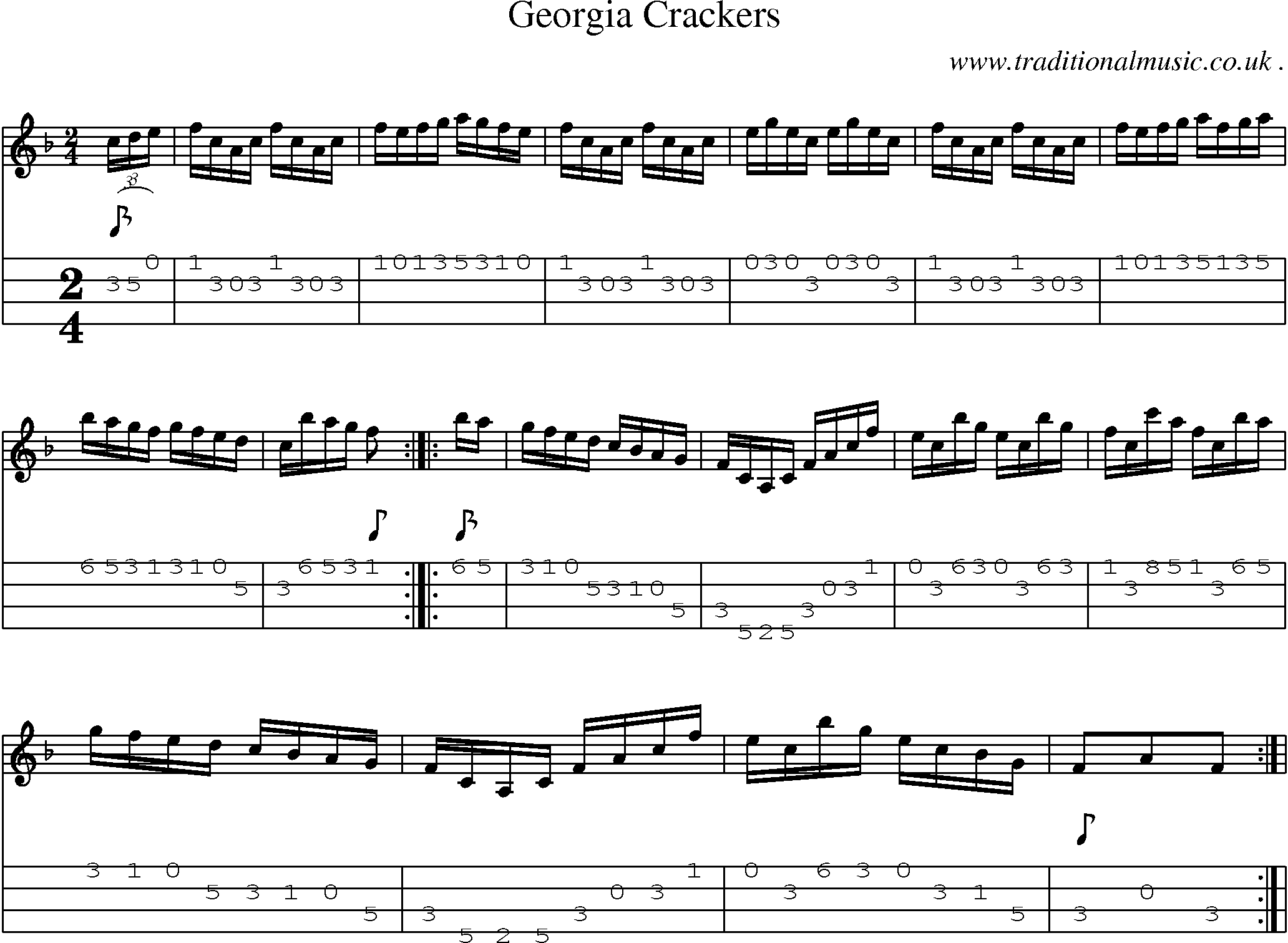 Music Score and Mandolin Tabs for Georgia Crackers