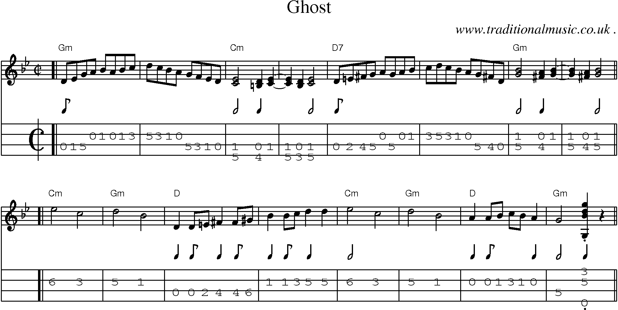 Music Score and Mandolin Tabs for Ghost