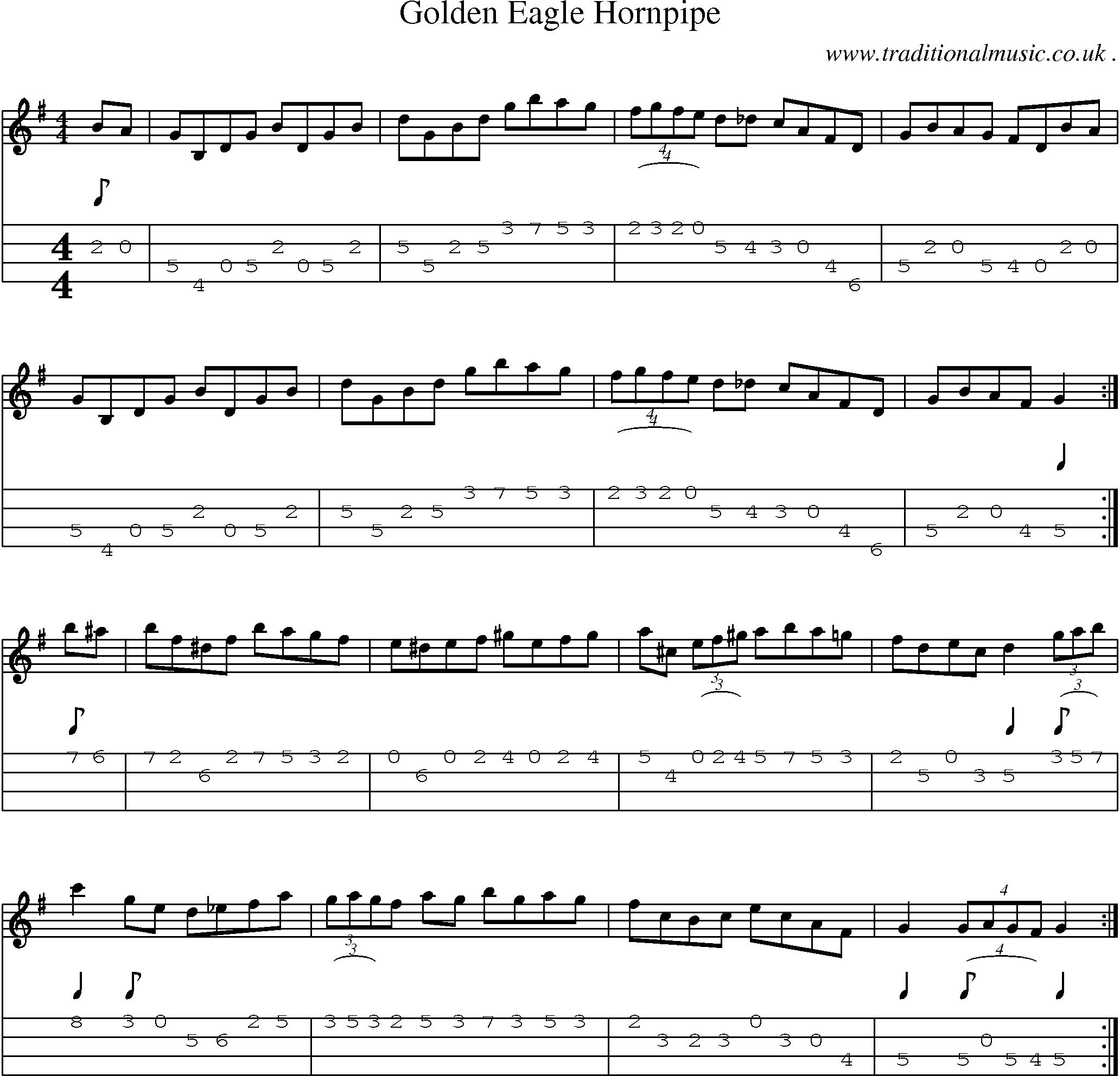 Music Score and Mandolin Tabs for Golden Eagle Hornpipe