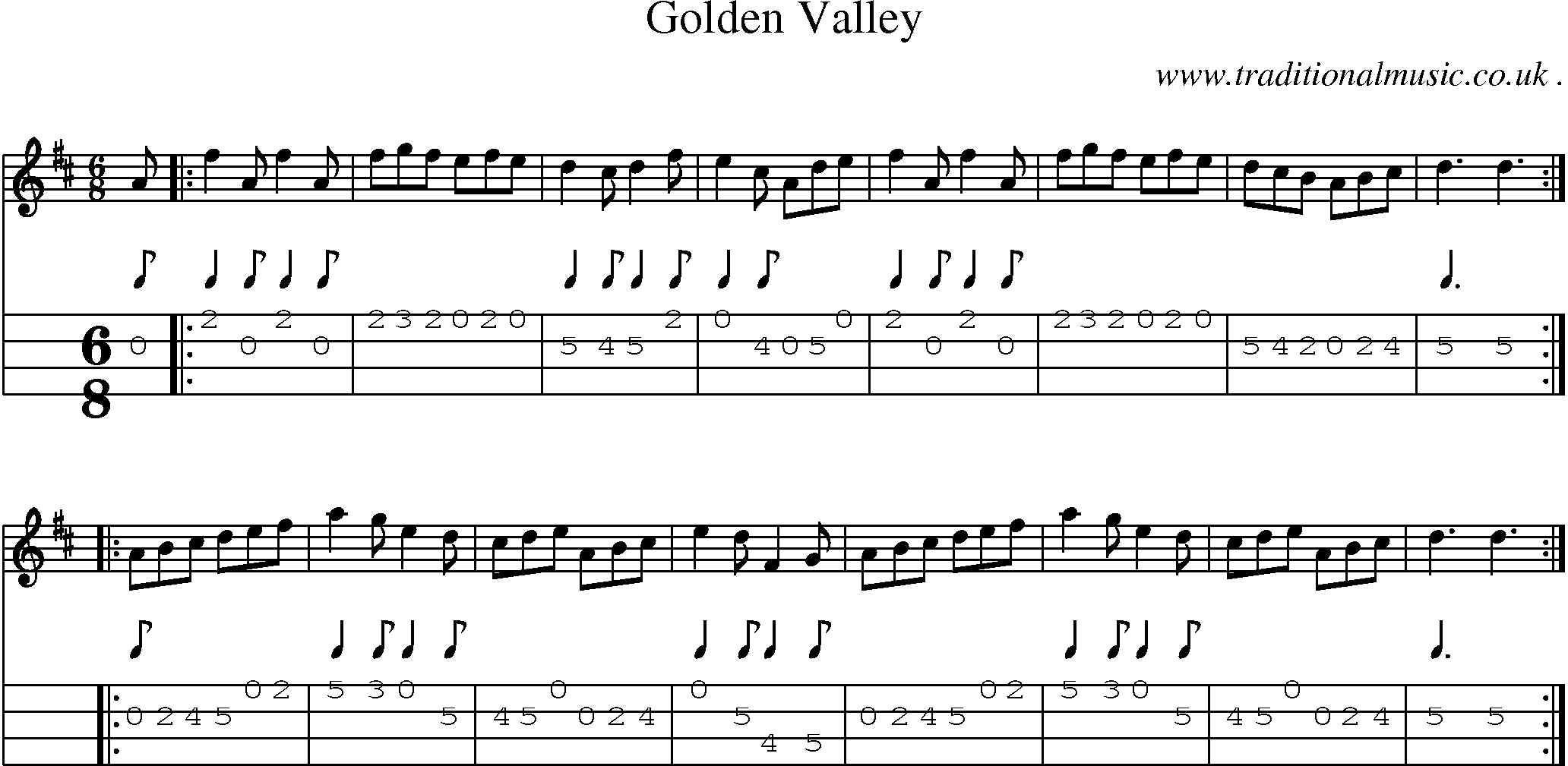 Music Score and Mandolin Tabs for Golden Valley