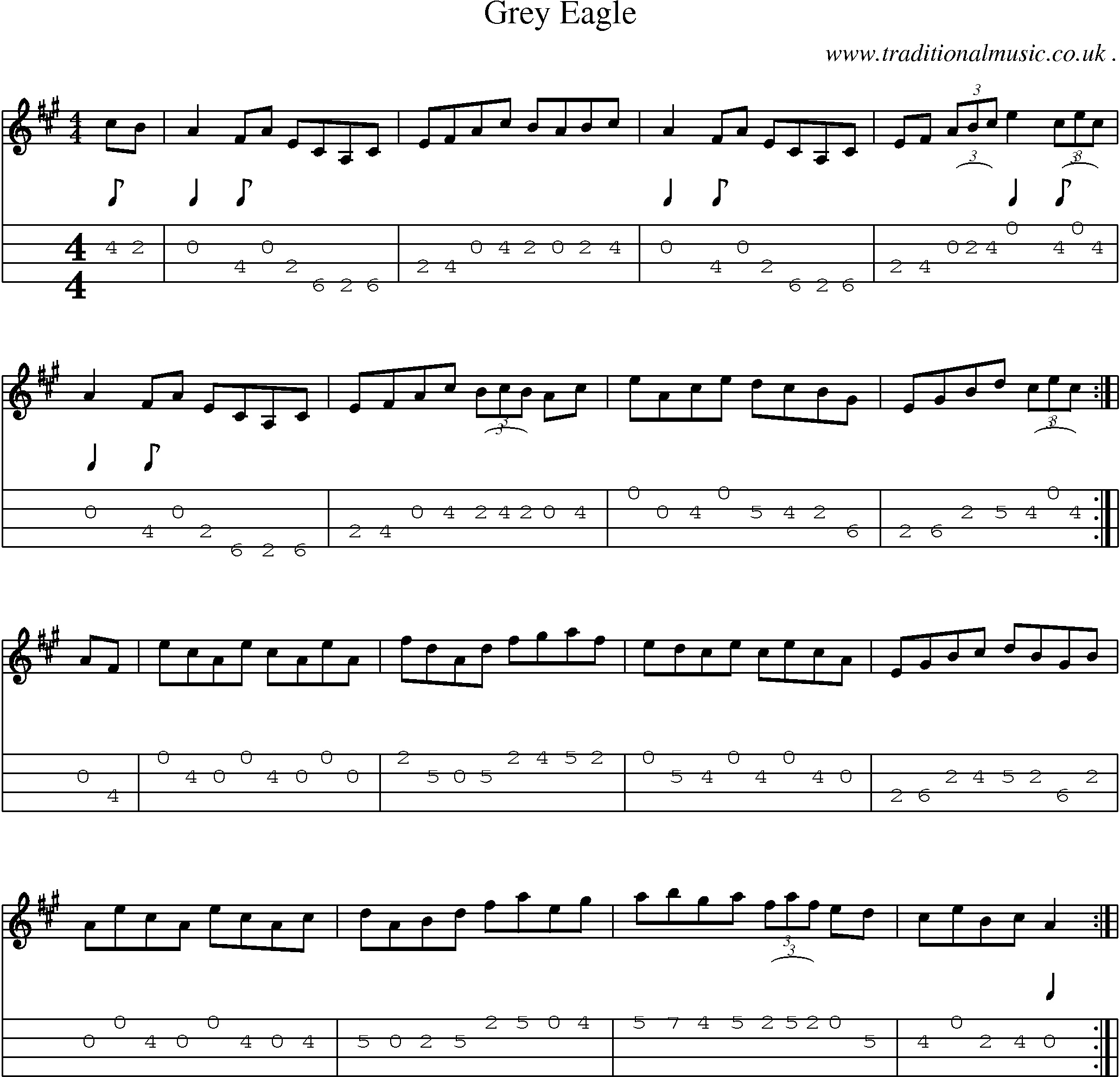 Music Score and Mandolin Tabs for Grey Eagle