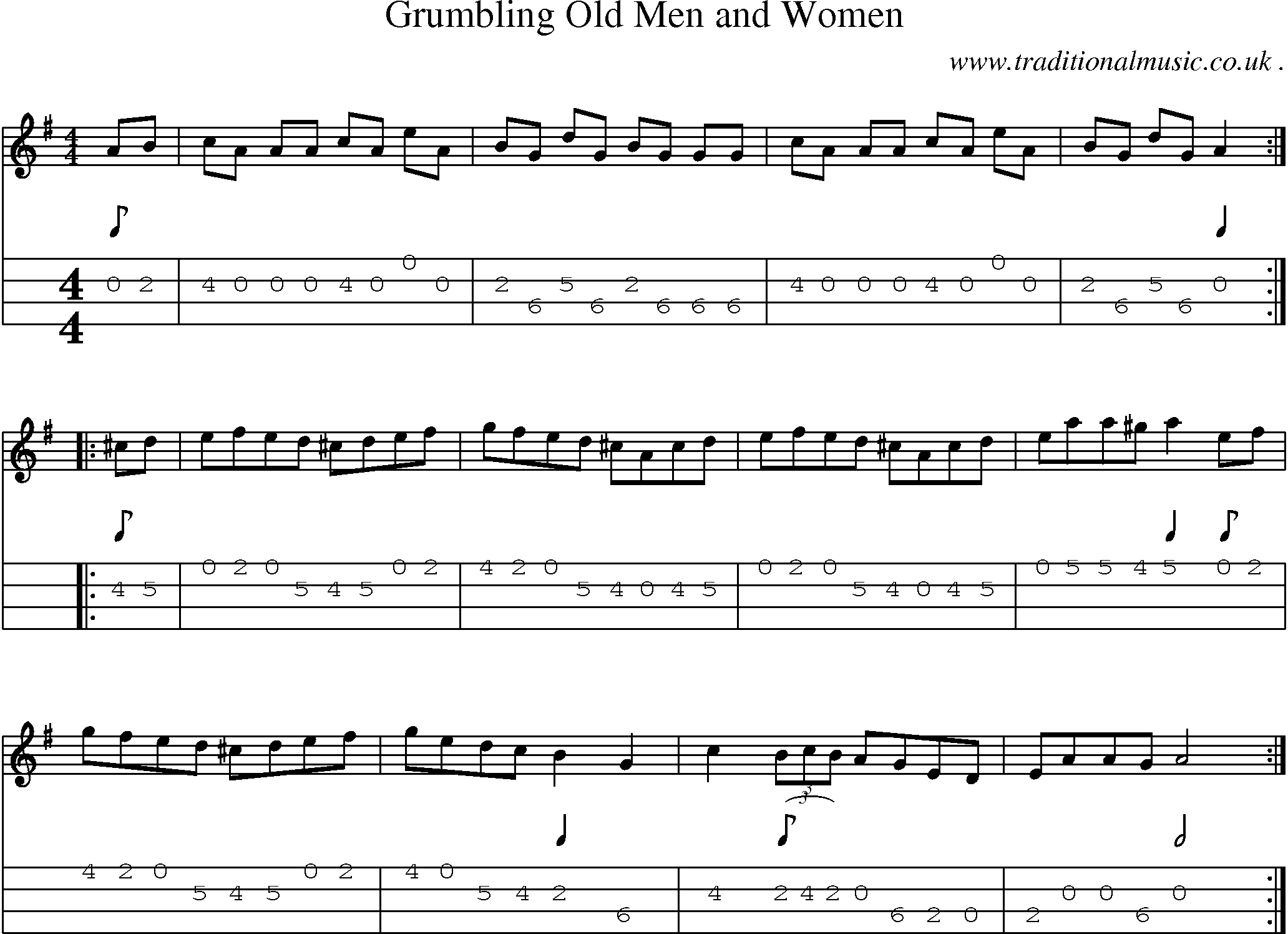 Music Score and Mandolin Tabs for Grumbling Old Men And Women