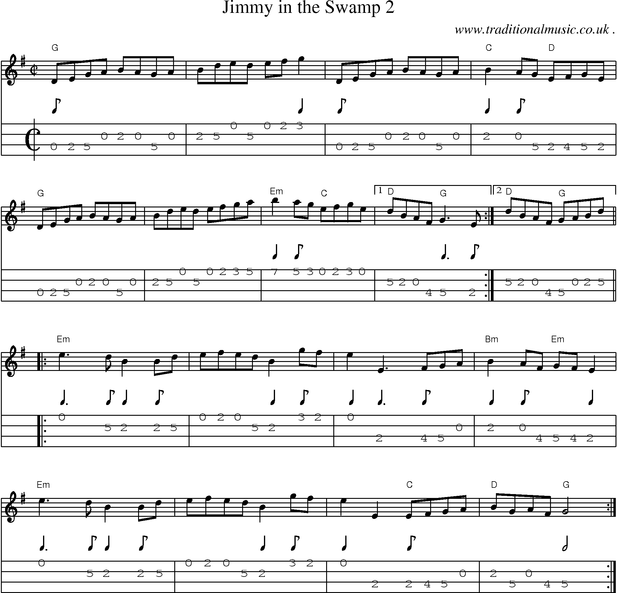 Music Score and Mandolin Tabs for Jimmy In The Swamp 2