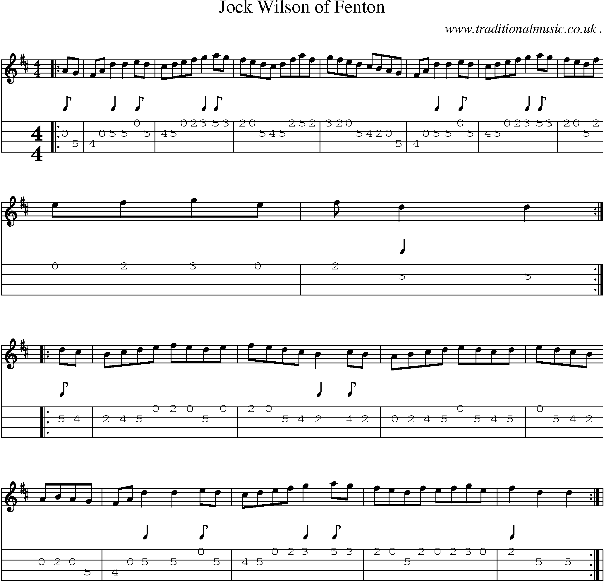Music Score and Mandolin Tabs for Jock Wilson Of Fenton