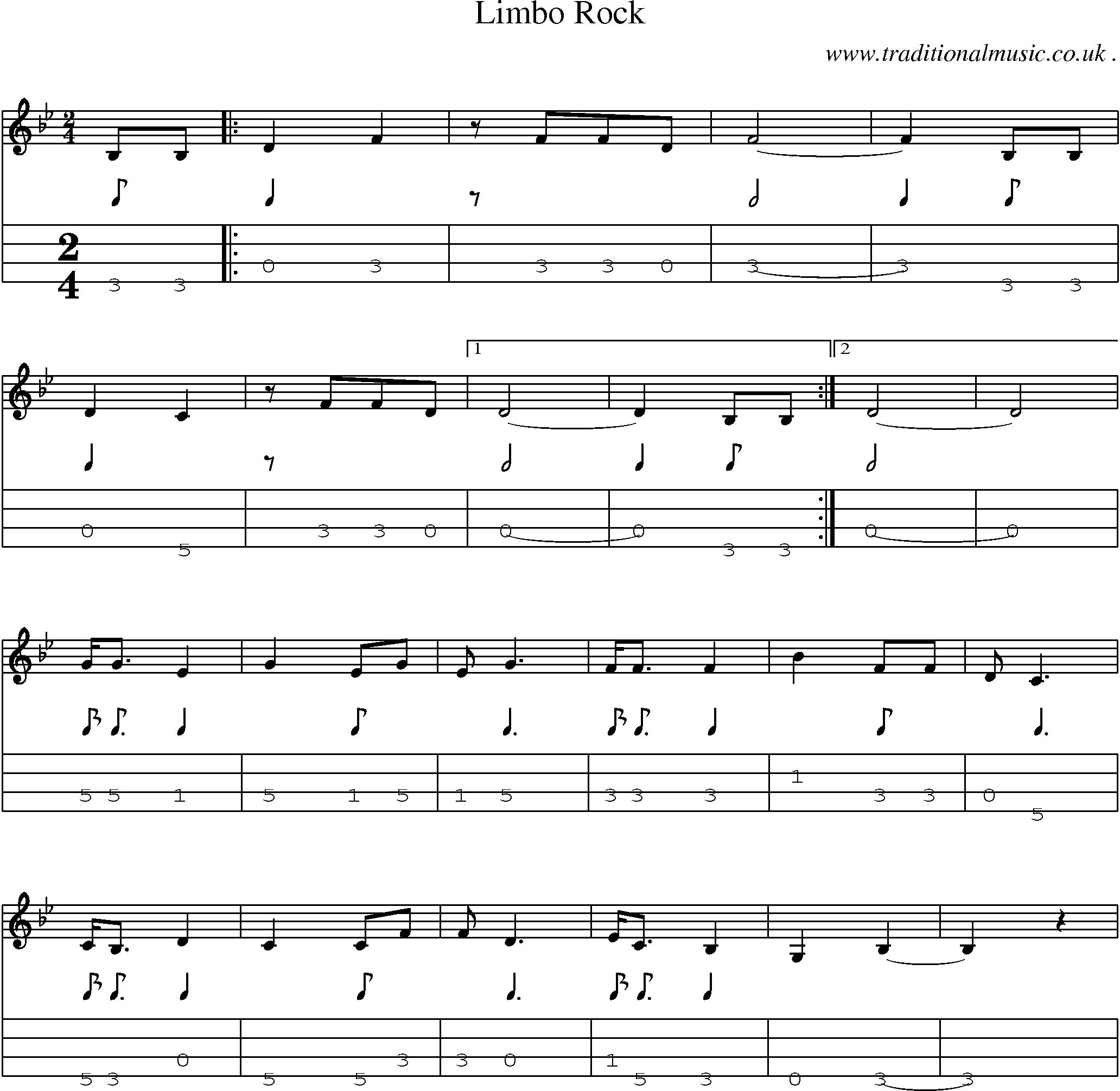 Music Score and Mandolin Tabs for Limbo Rock