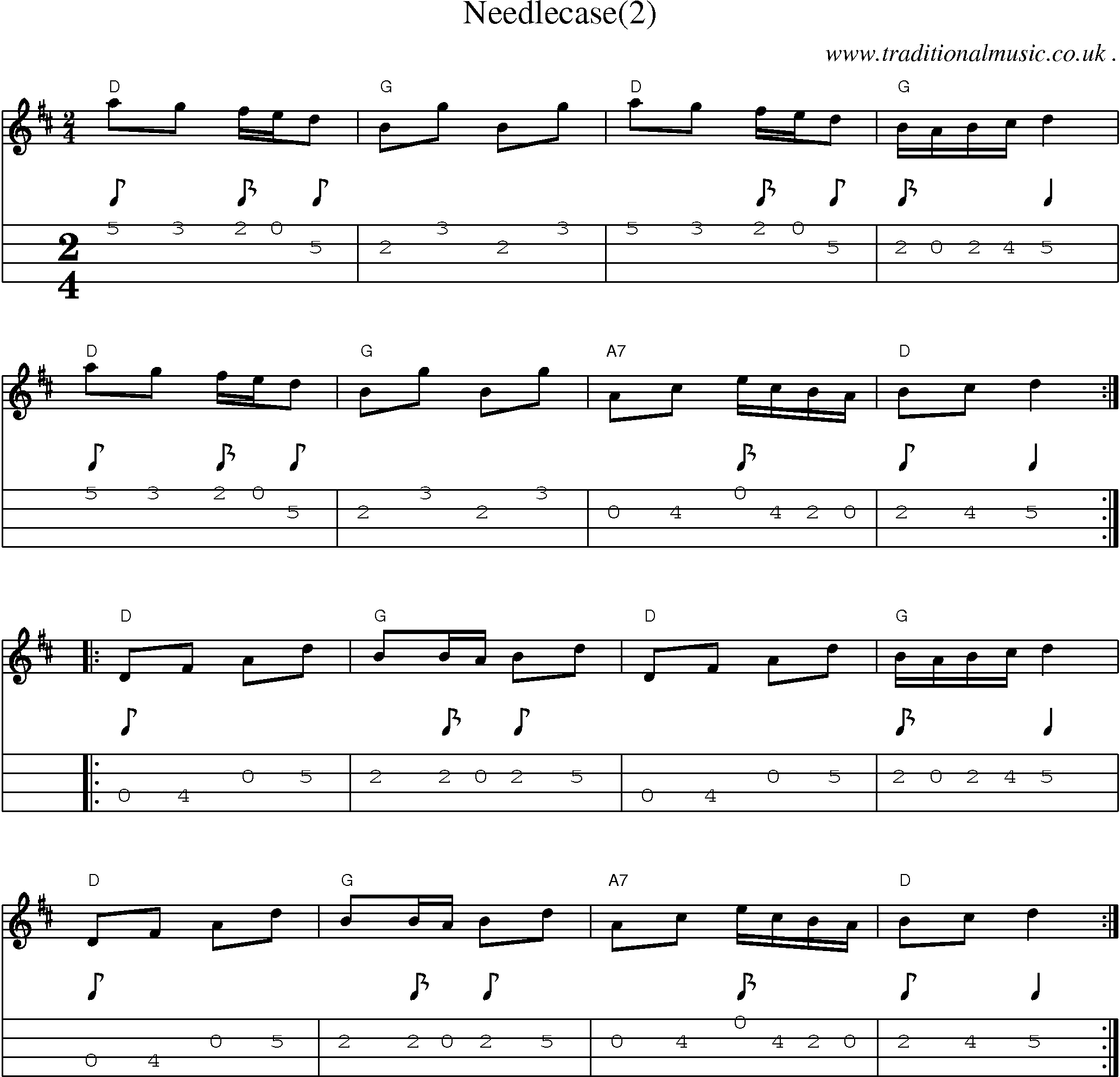 Music Score and Mandolin Tabs for Needlecase(2)