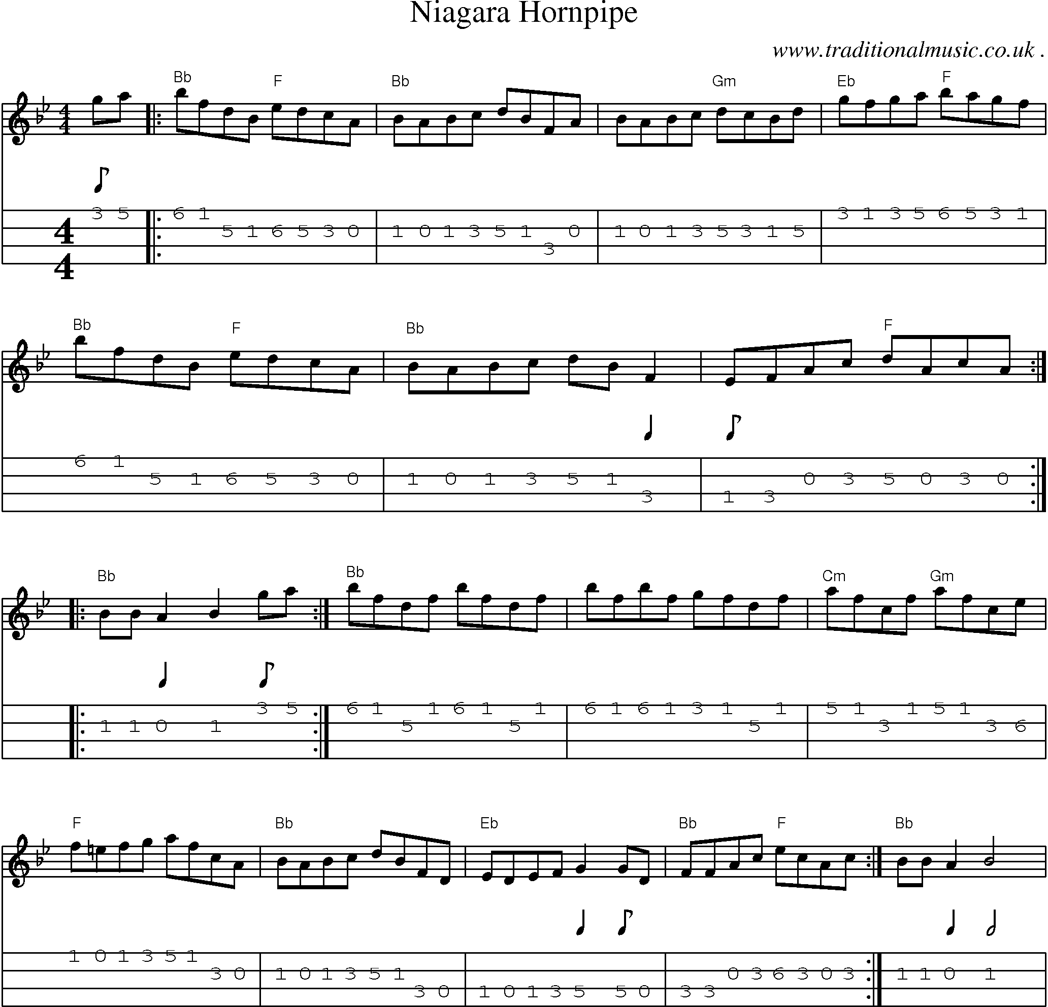 Music Score and Mandolin Tabs for Niagara Hornpipe