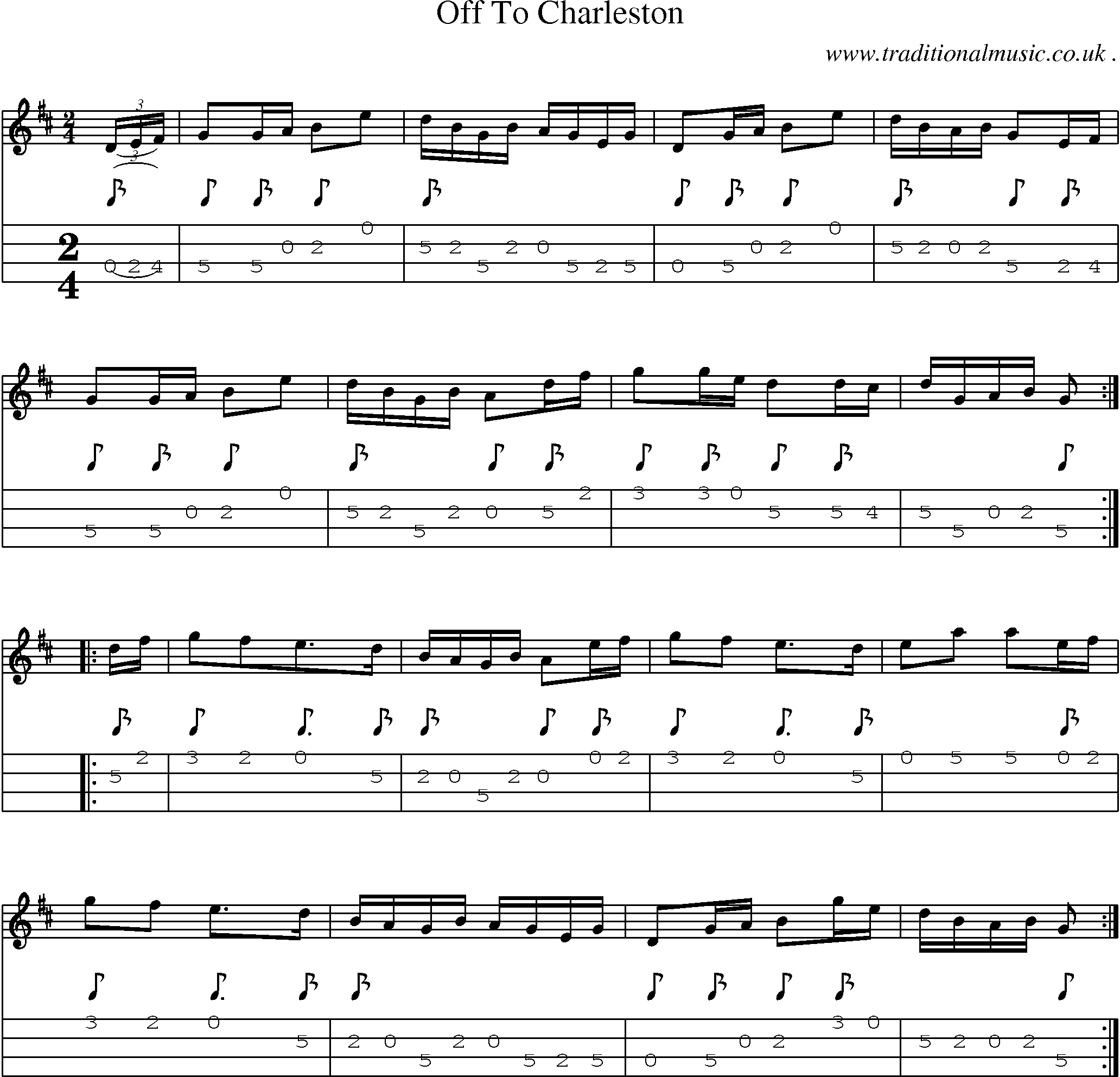 Music Score and Mandolin Tabs for Off To Charleston
