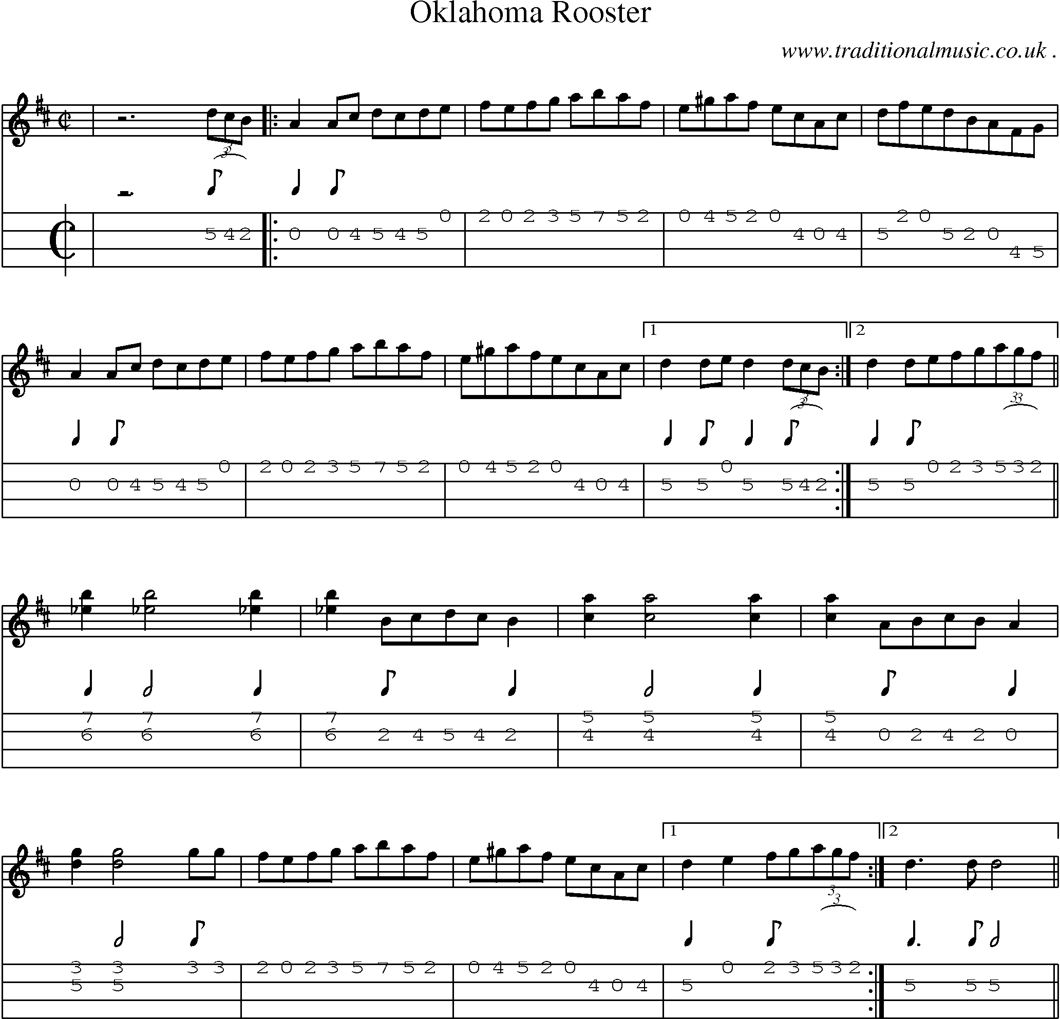 Music Score and Mandolin Tabs for Oklahoma Rooster