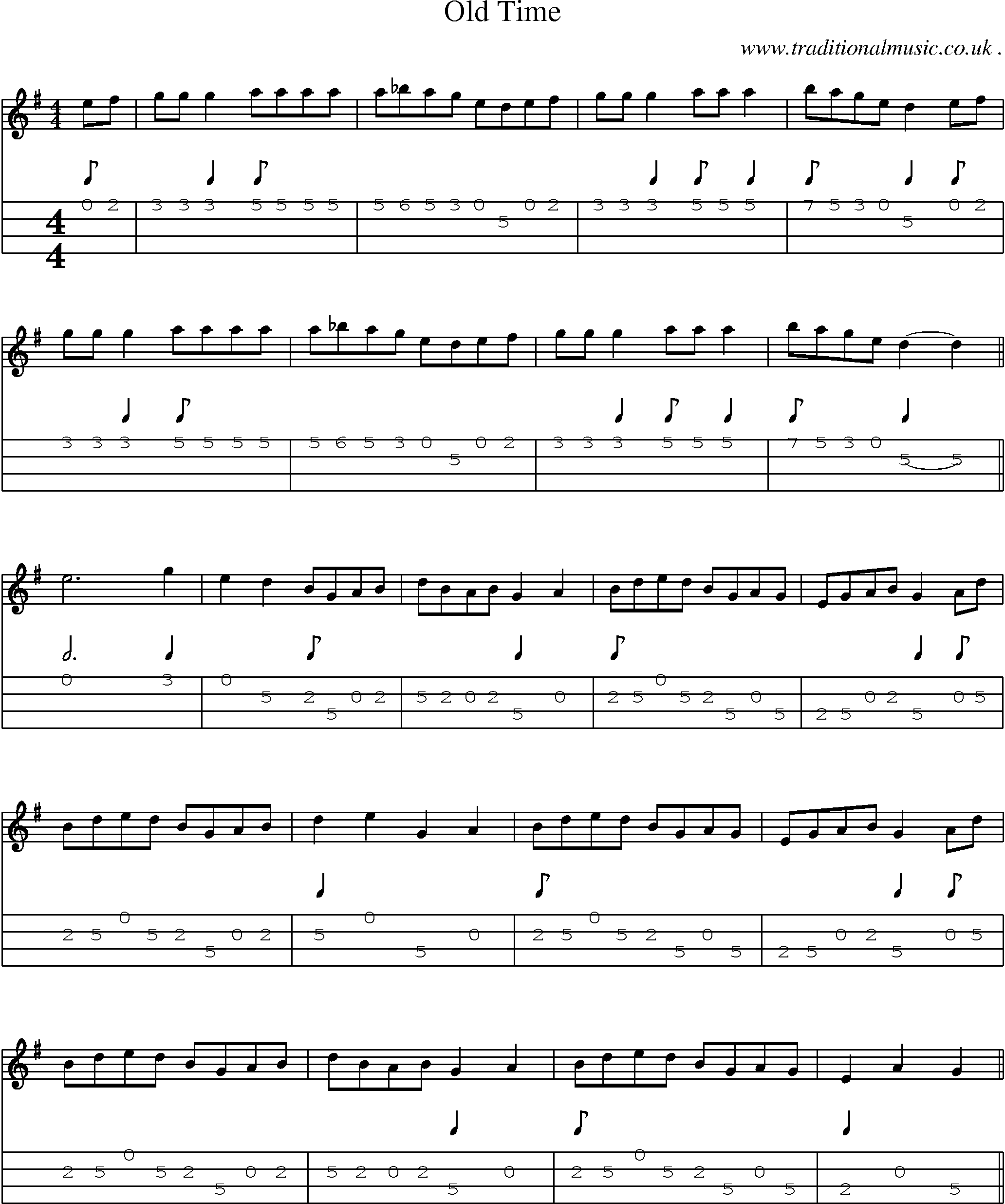 Music Score and Mandolin Tabs for Old Time