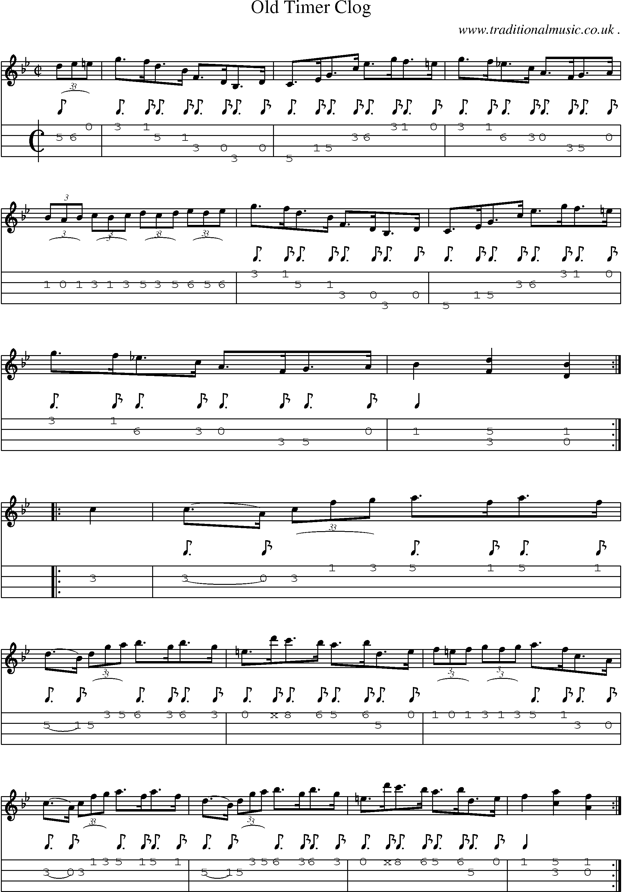 Music Score and Mandolin Tabs for Old Timer Clog