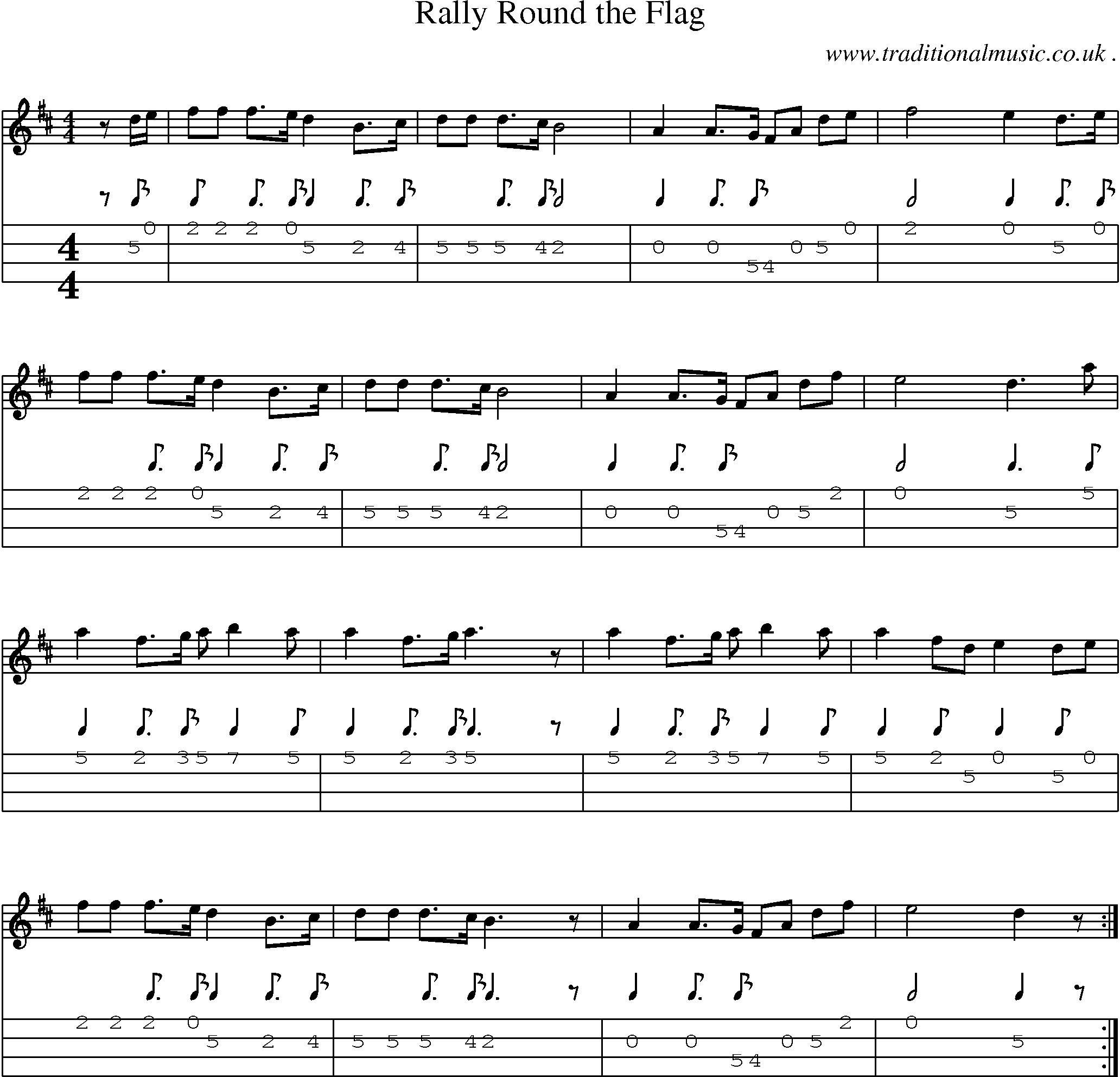 Music Score and Mandolin Tabs for Rally Round The Flag