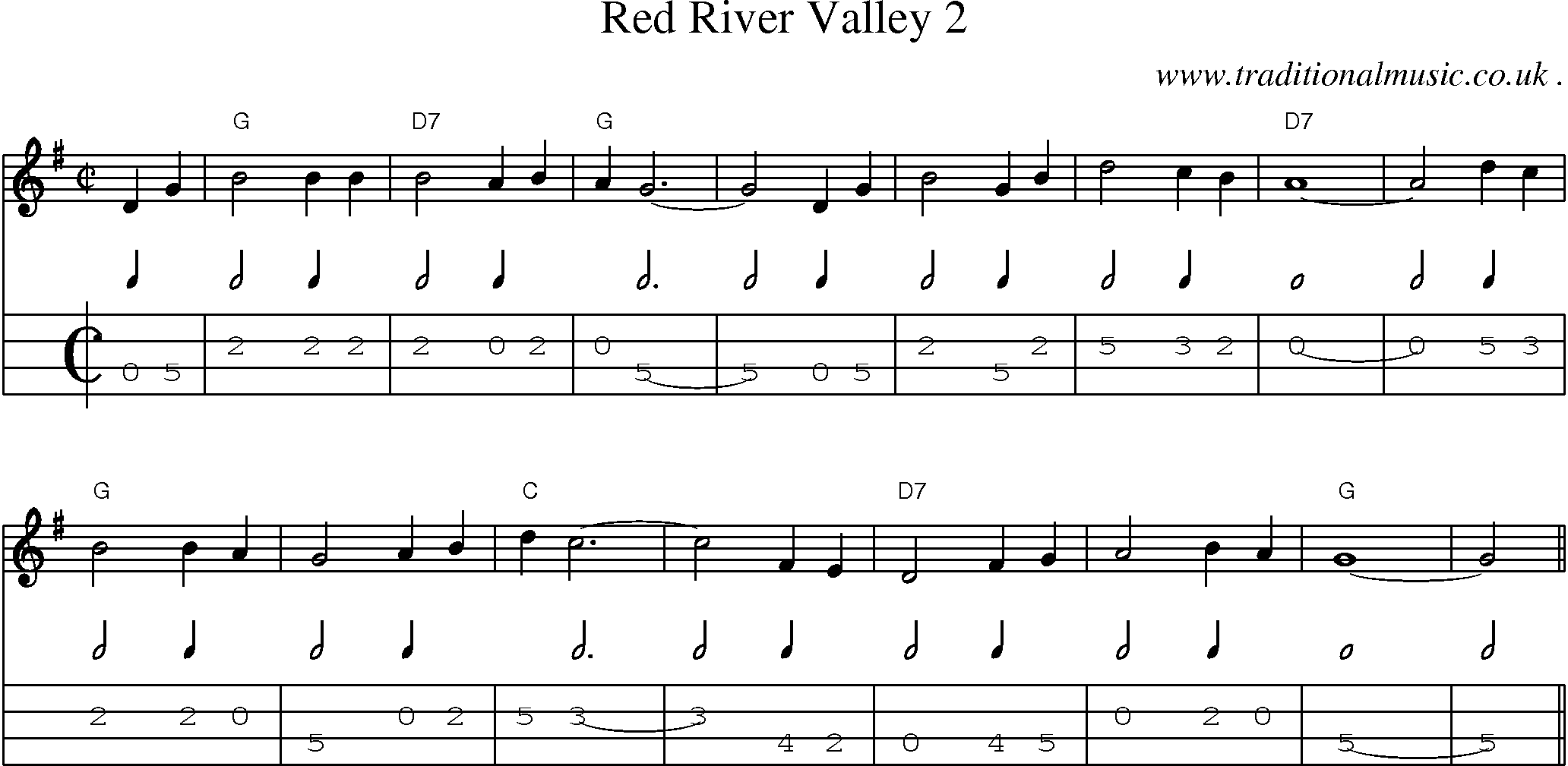 Music Score and Mandolin Tabs for Red River Valley 2