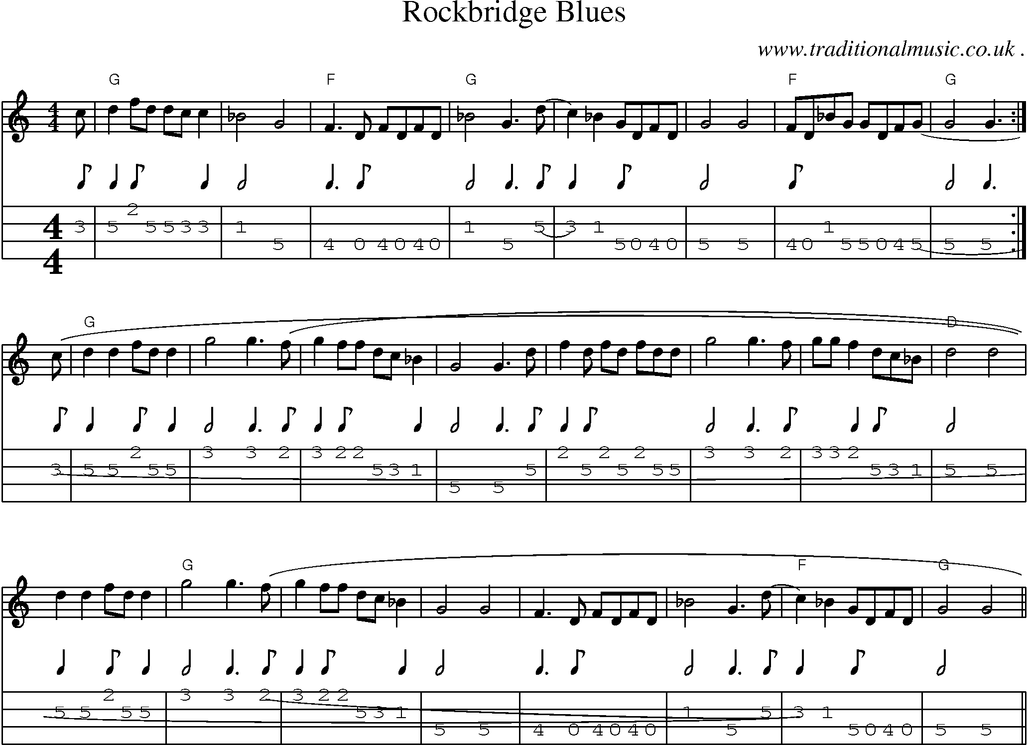 Music Score and Mandolin Tabs for Rockbridge Blues