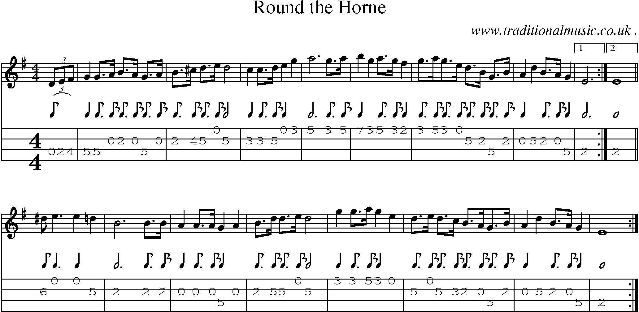 Music Score and Mandolin Tabs for Round The Horne