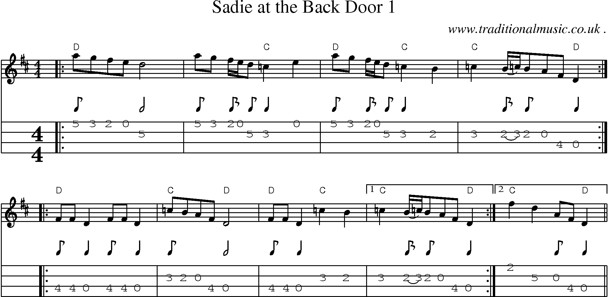 Music Score and Mandolin Tabs for Sadie At The Back Door 1