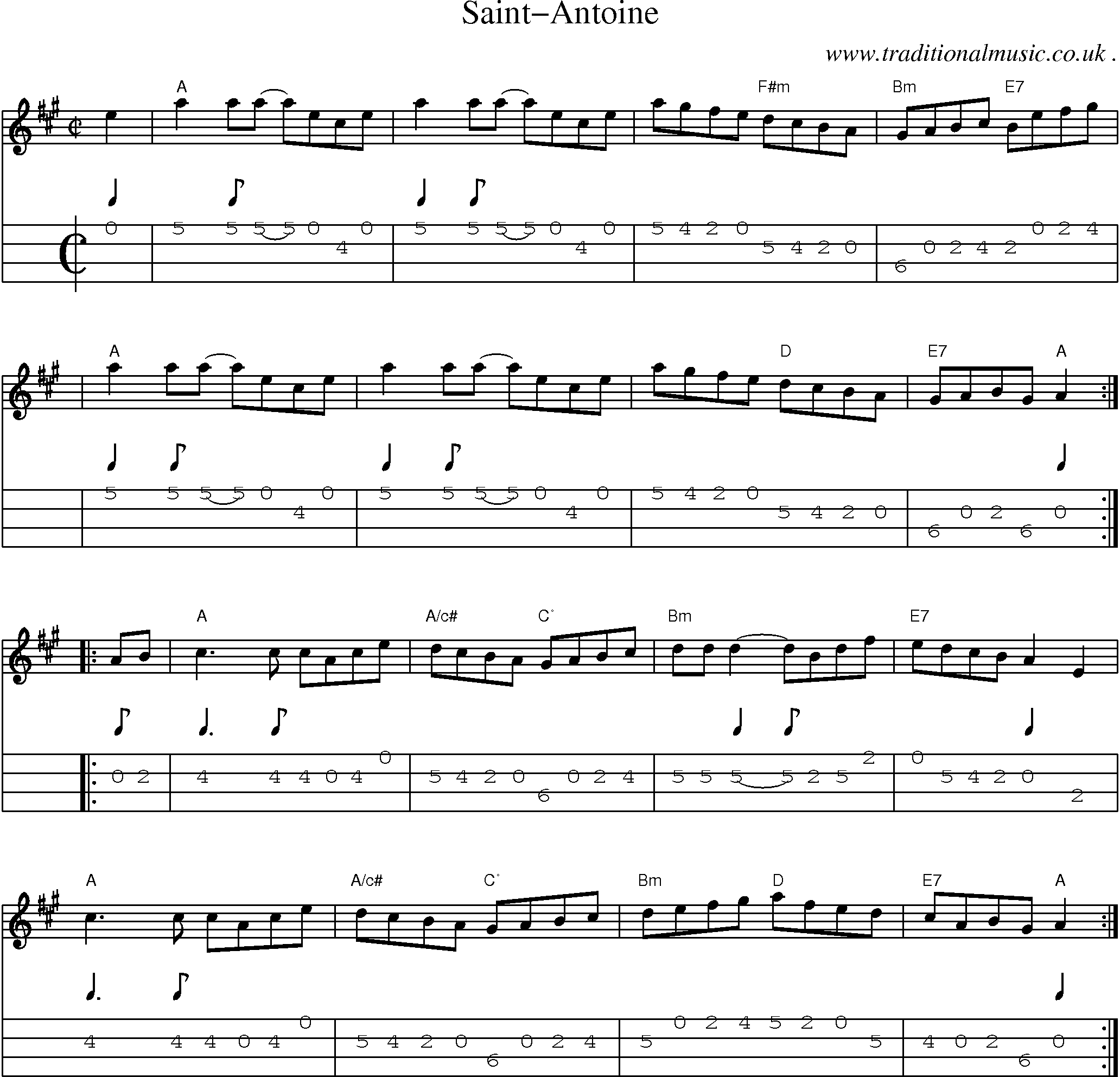 Music Score and Mandolin Tabs for Saint-antoine