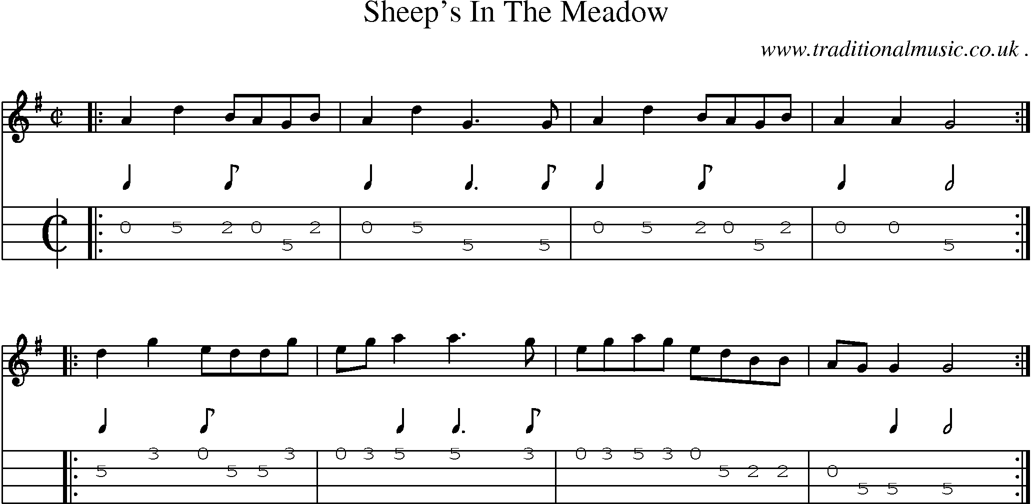 Music Score and Mandolin Tabs for Sheeps In The Meadow
