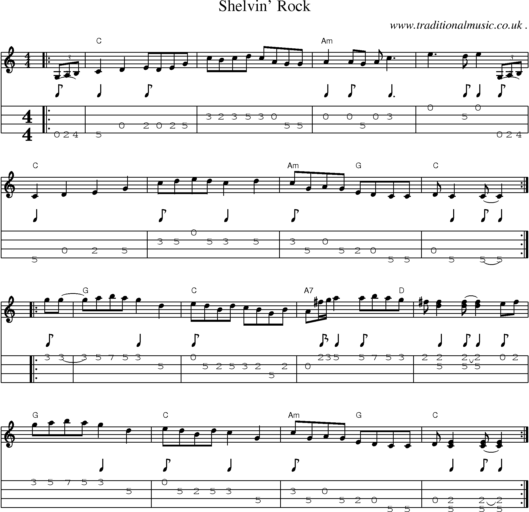 Music Score and Mandolin Tabs for Shelvin Rock