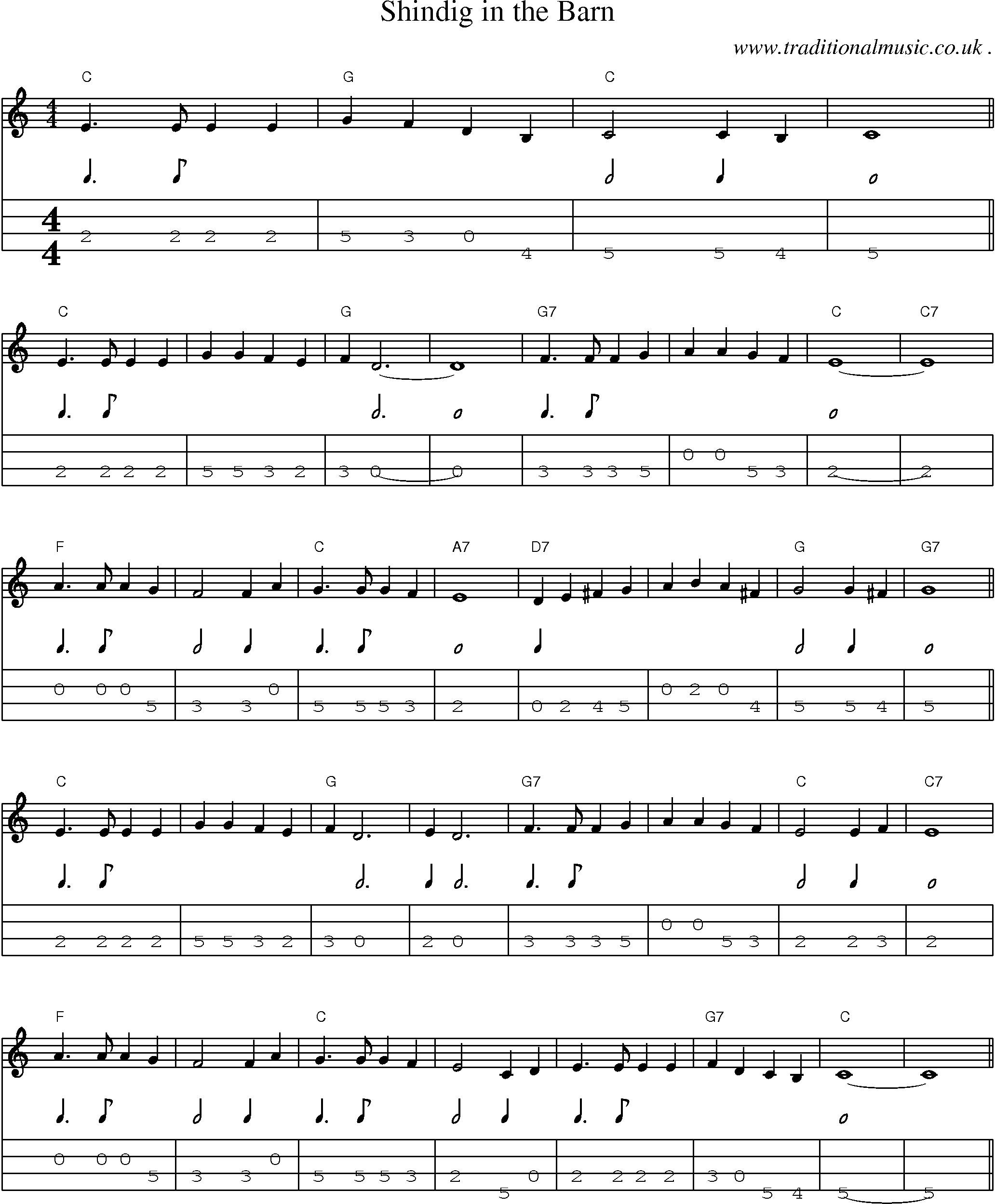 Music Score and Mandolin Tabs for Shindig In The Barn 