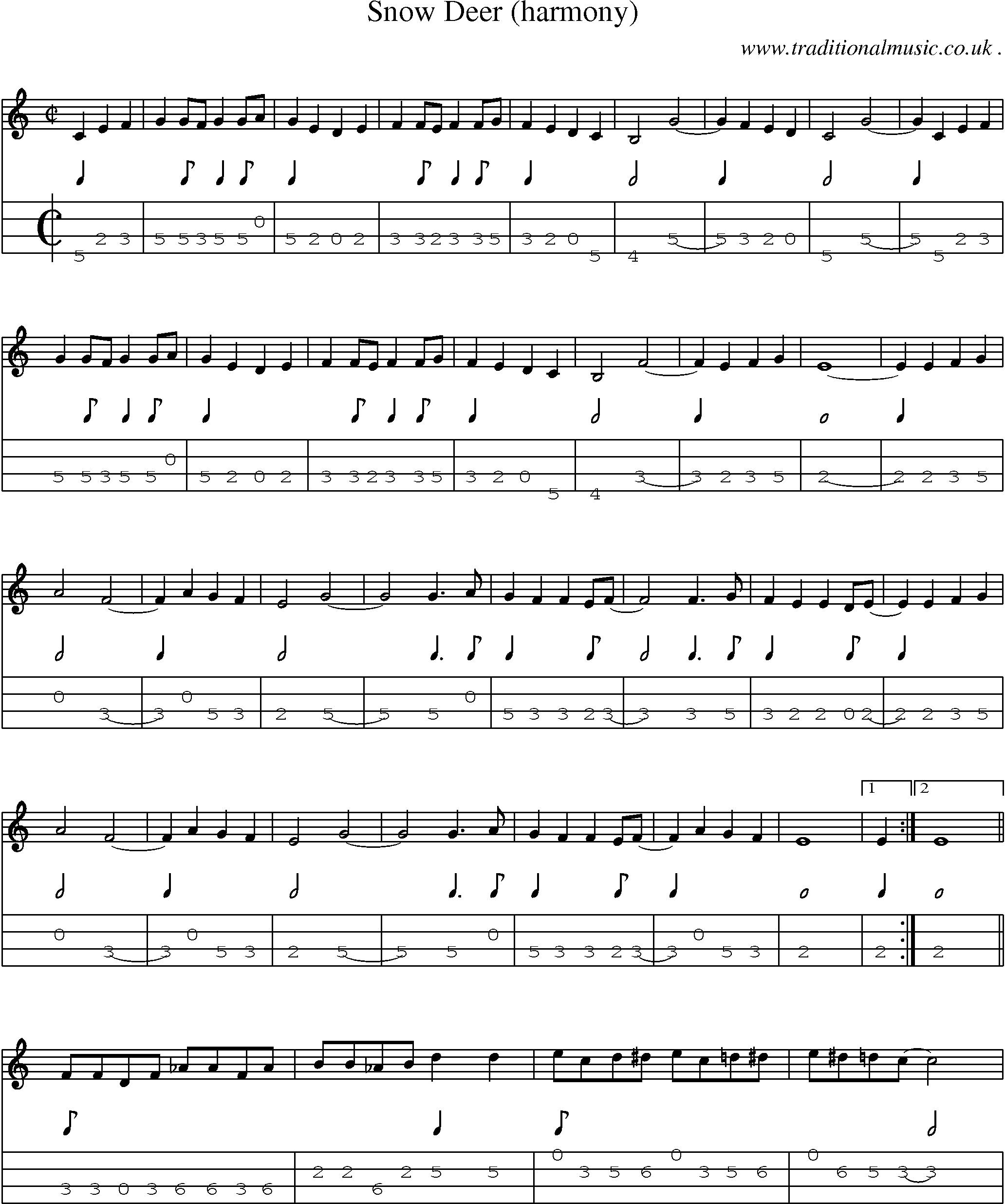 Music Score and Mandolin Tabs for Snow Deer (harmony)