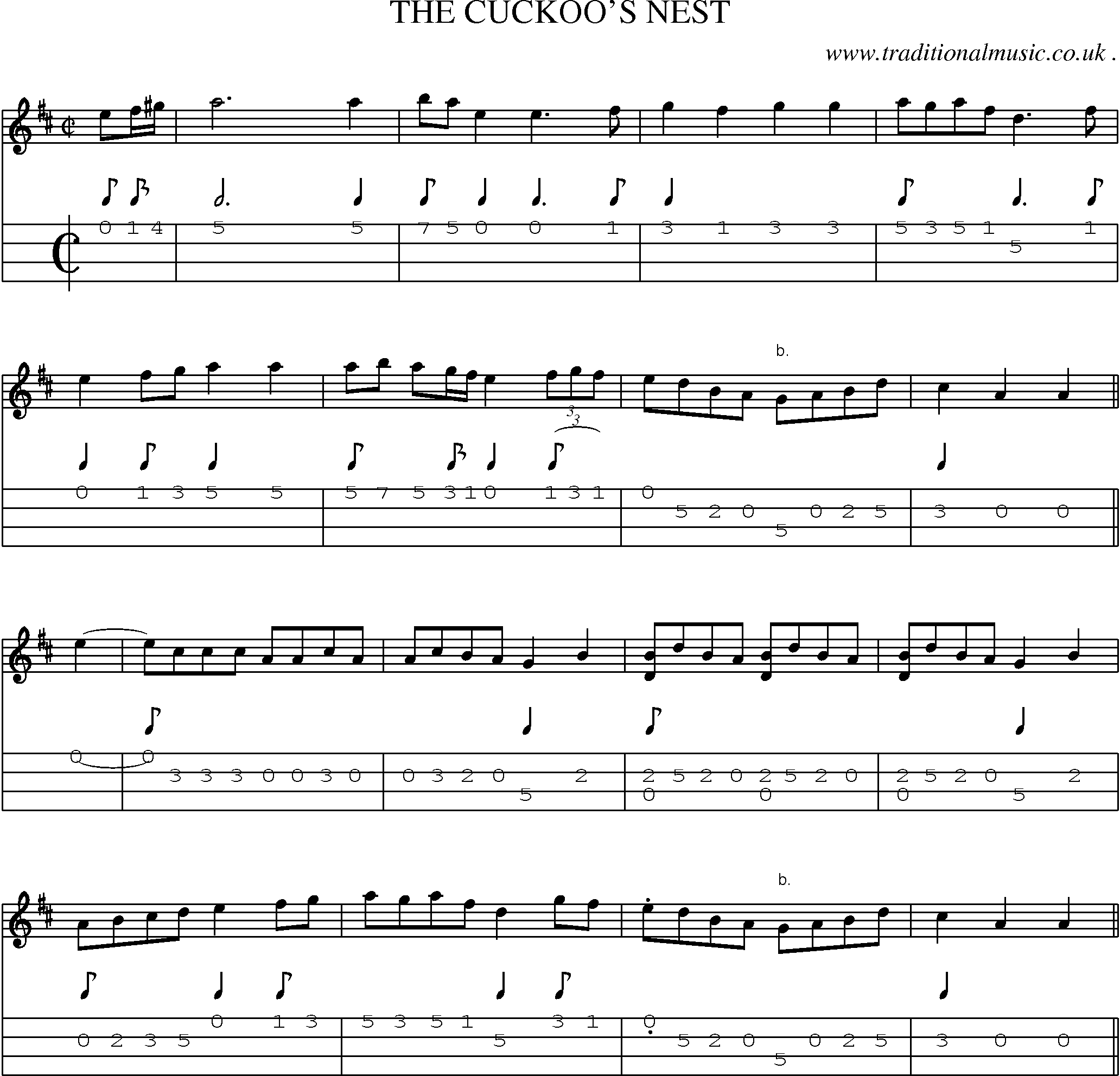 Music Score and Mandolin Tabs for The Cuckoos Nest