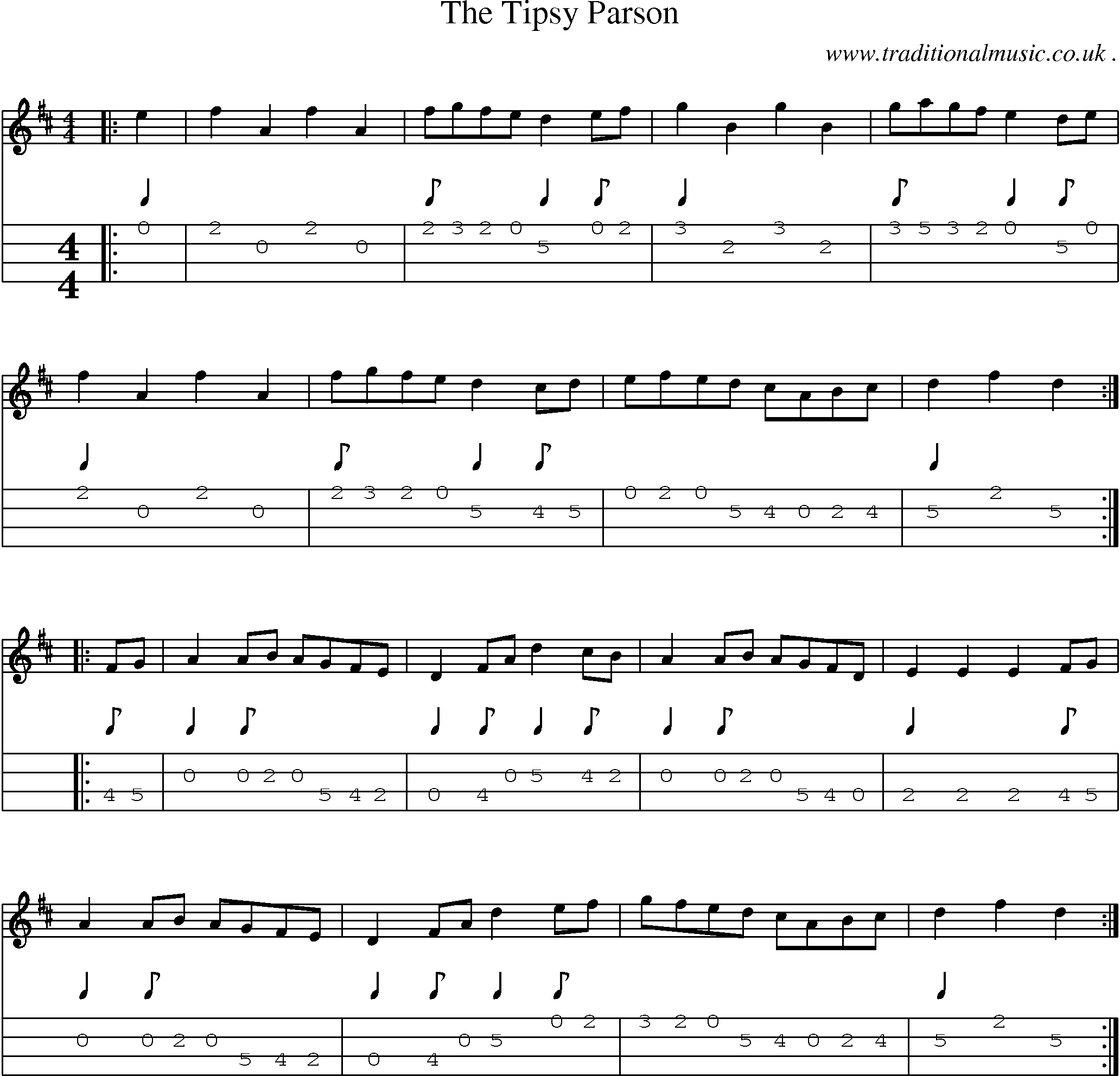 Music Score and Mandolin Tabs for The Tipsy Parson