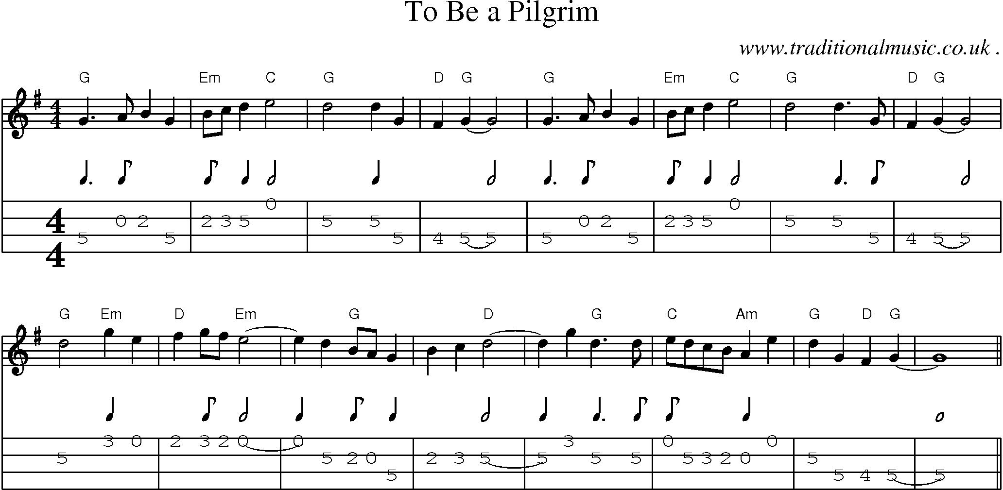 Music Score and Mandolin Tabs for To Be A Pilgrim