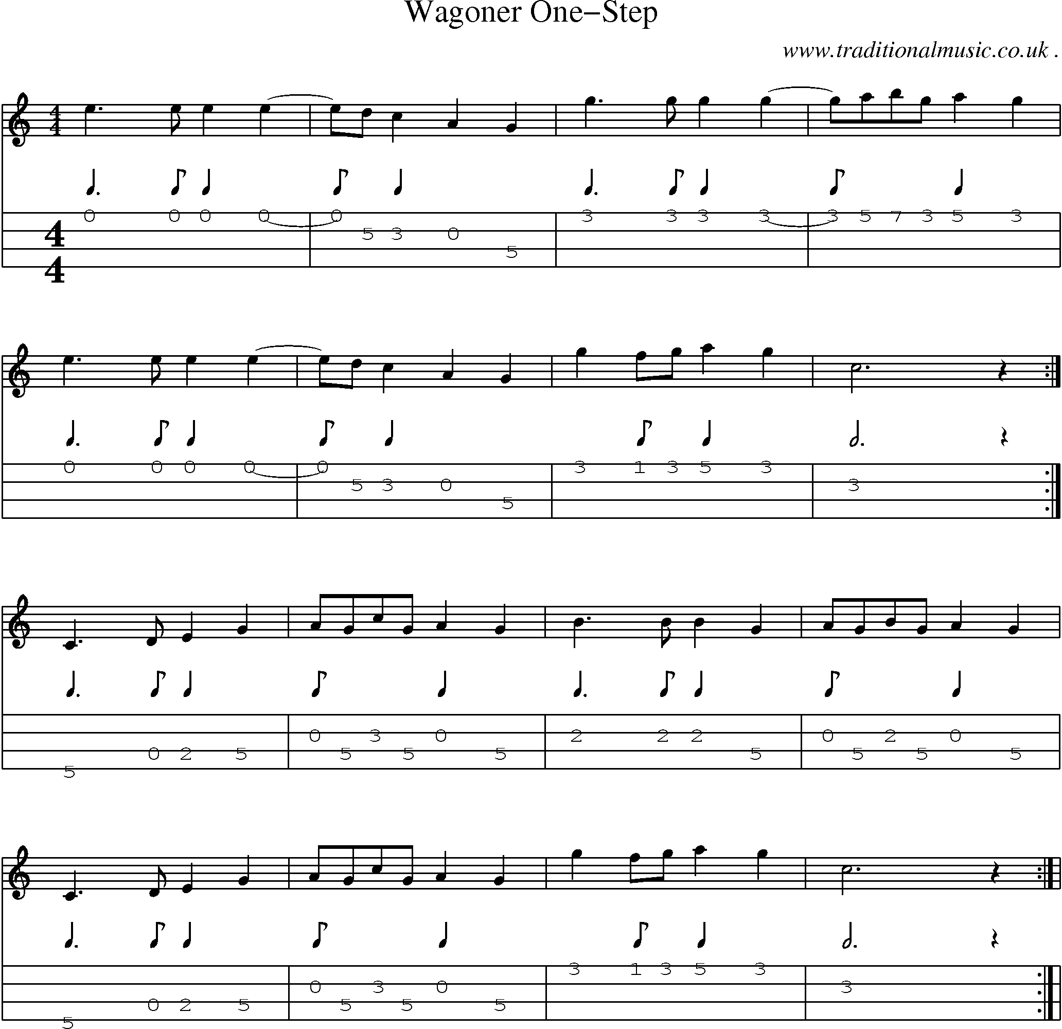 Music Score and Mandolin Tabs for Wagoner One-step