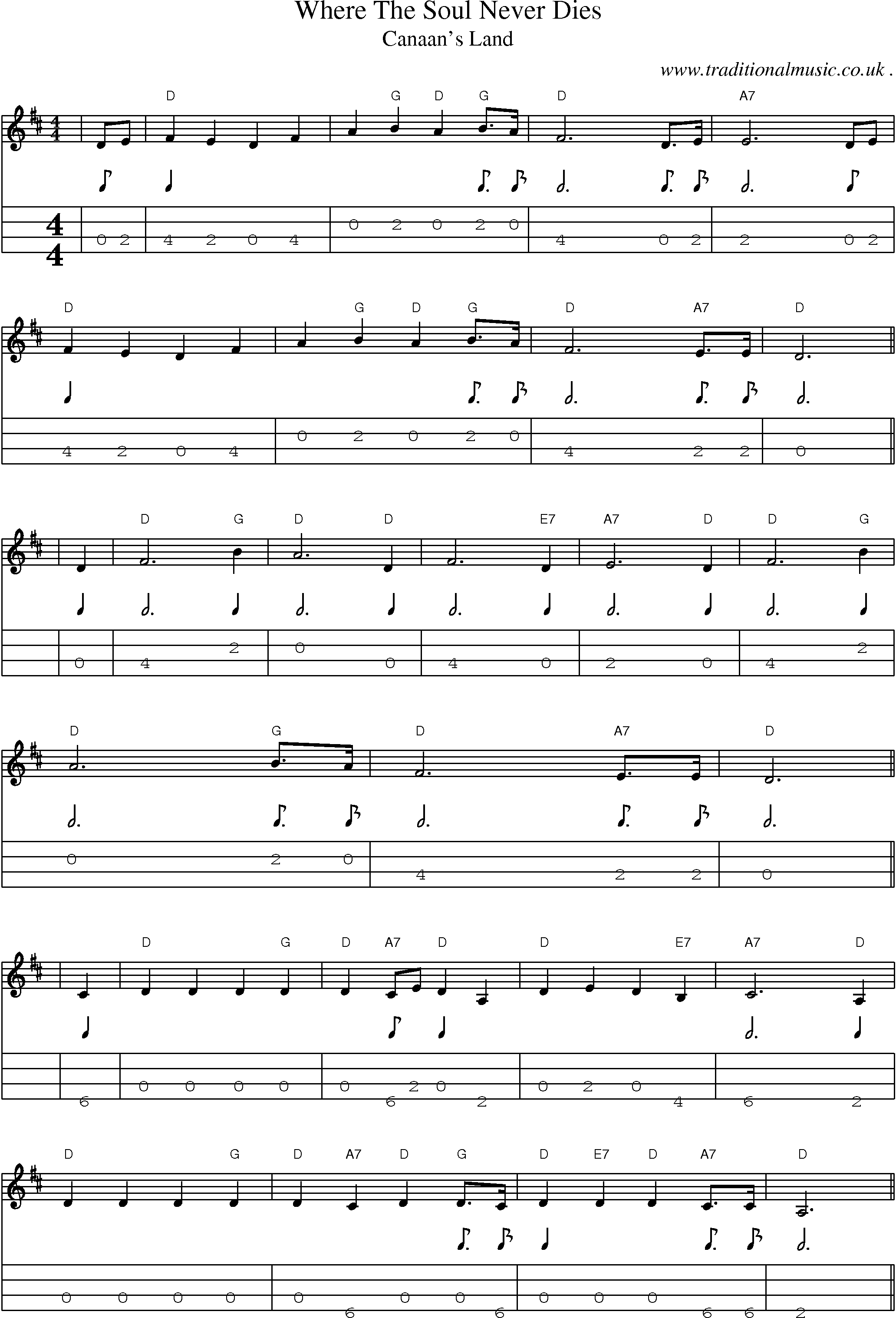 Music Score and Mandolin Tabs for Where The Soul Never Dies