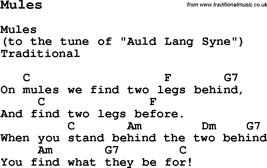 Traditional Song Mules with Chords, Tabs and Lyrics