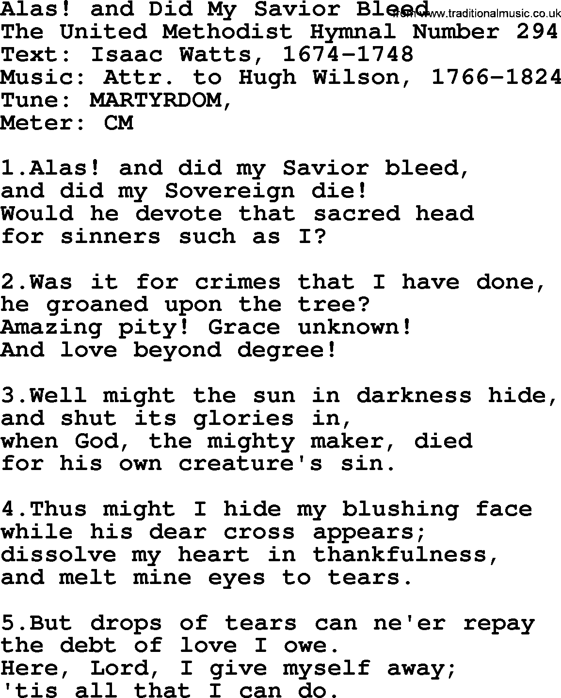 Ascensiontide Hynms collection, Hymn: Alas! And Did My Savior Bleed, lyrics and PDF