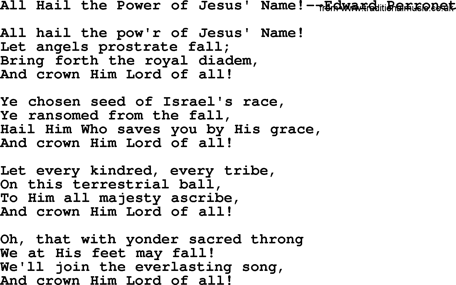 Ascensiontide Hynms collection, Hymn: All Hail The Power Of Jesus' Name!-Edward Perronet, lyrics and PDF