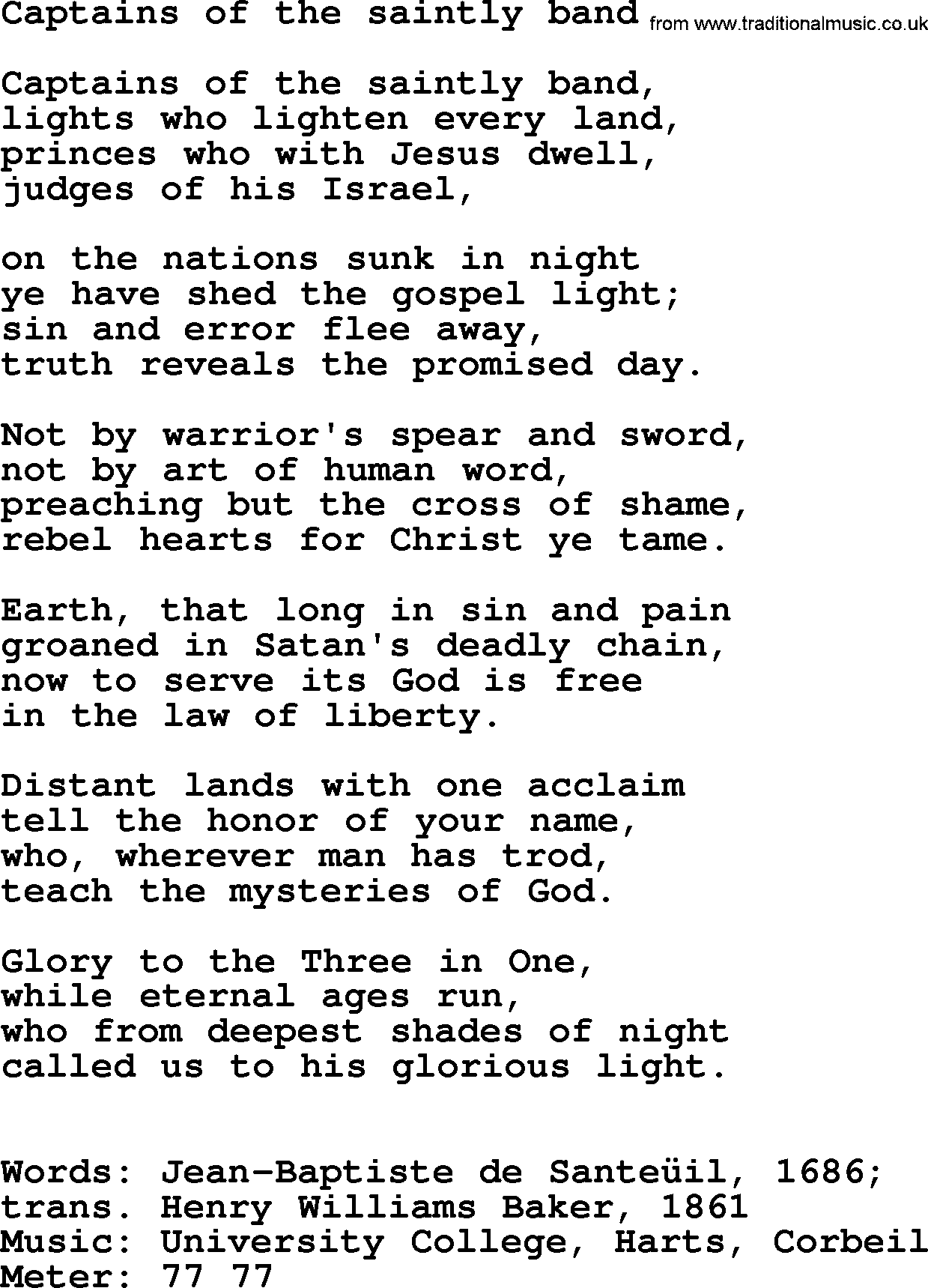 Ascensiontide Hynms collection, Hymn: Captains Of The Saintly Band, lyrics and PDF