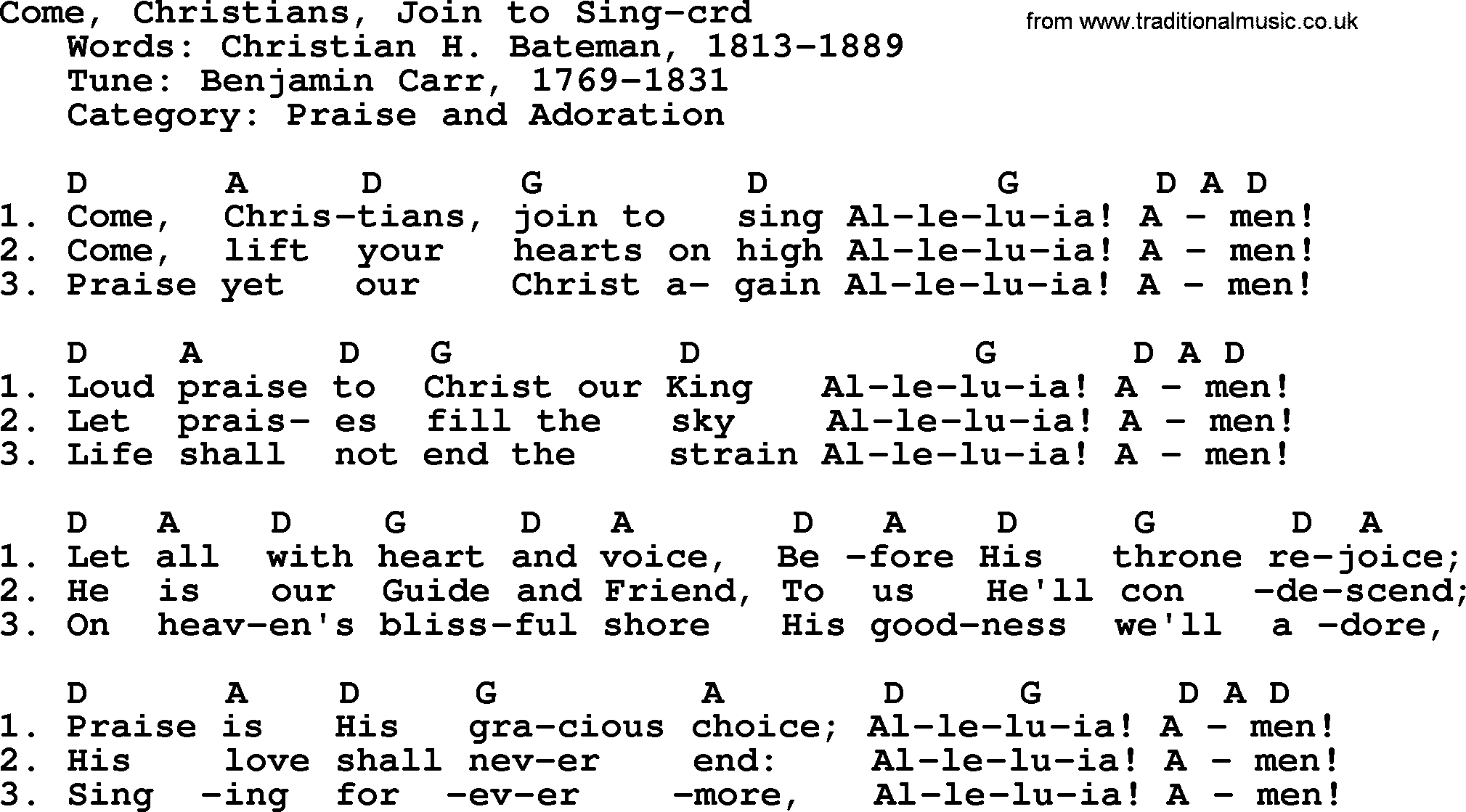 Ascensiontide Hynms collection, Hymn: Come, Christians, Join To Sing lyrics, chords and PDF