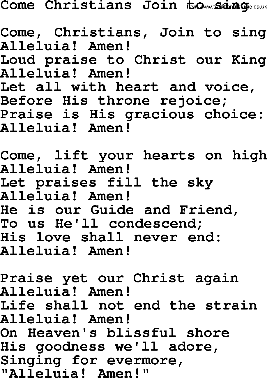 Ascensiontide Hynms collection, Hymn: Come Christians Join To Sing, lyrics and PDF