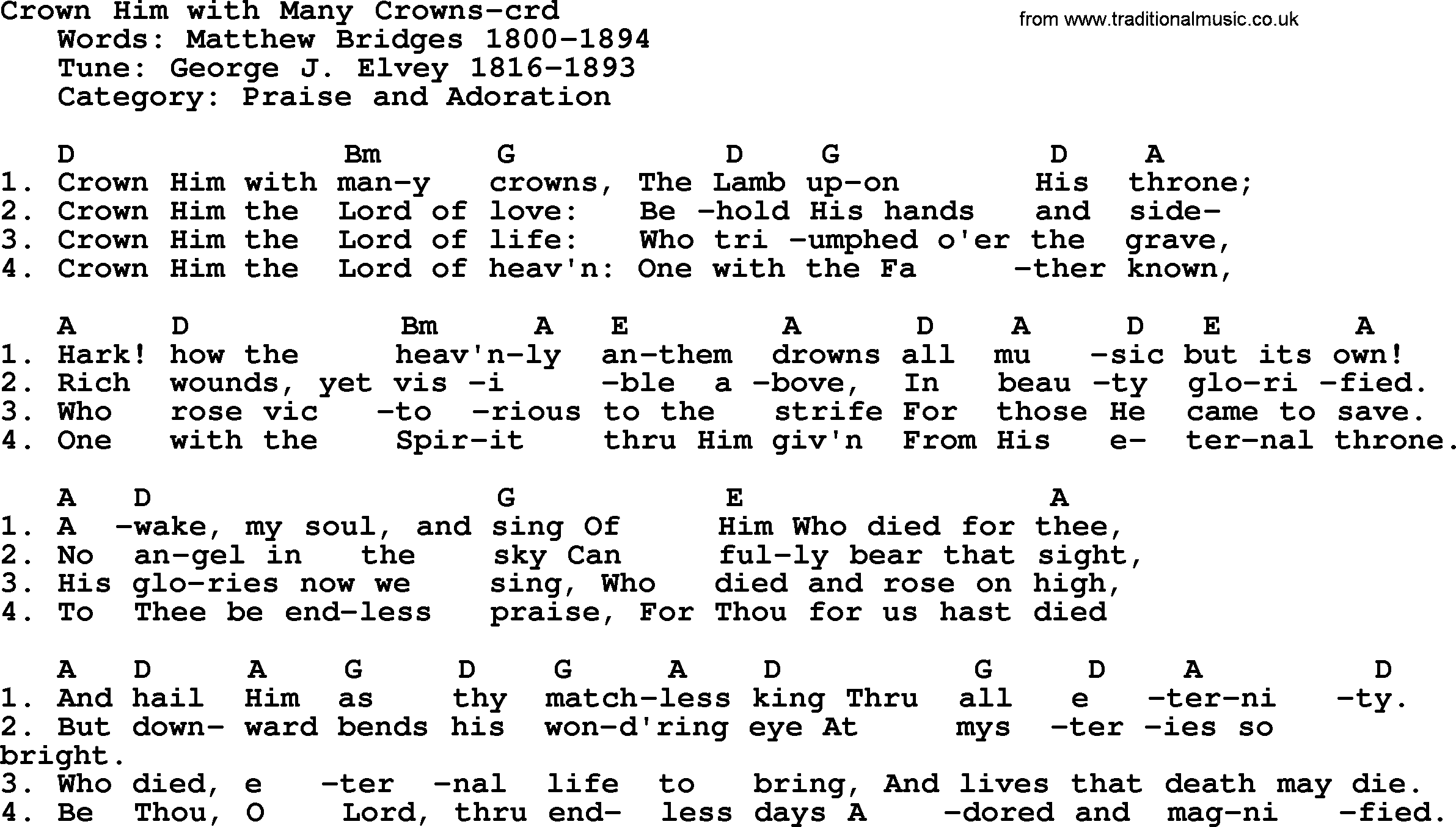 Ascensiontide Hynms collection, Hymn: Crown Him With Many Crowns lyrics, chords and PDF