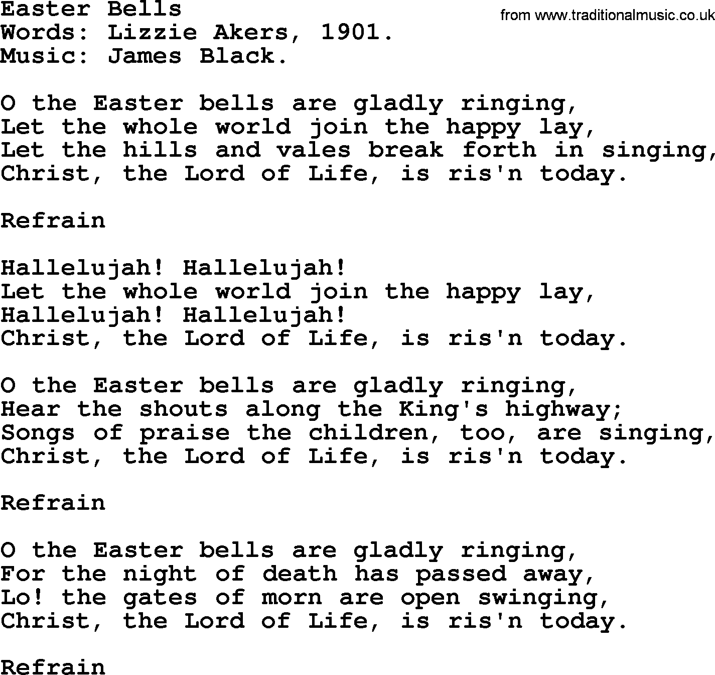 Ascensiontide Hynms collection, Hymn: Easter Bells, lyrics and PDF