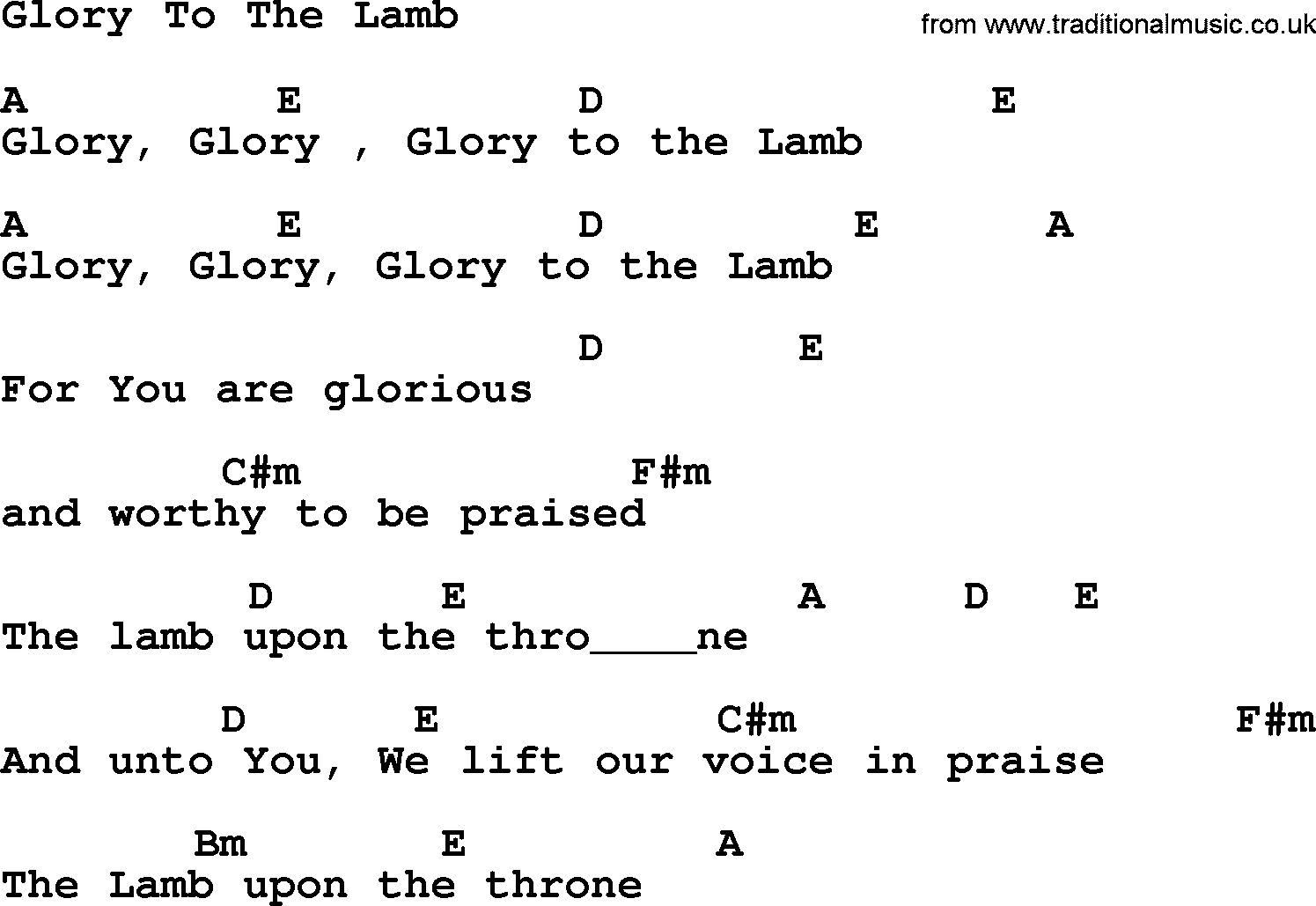 Ascensiontide Hynms collection, Hymn: Glory To The Lamb lyrics, chords and PDF