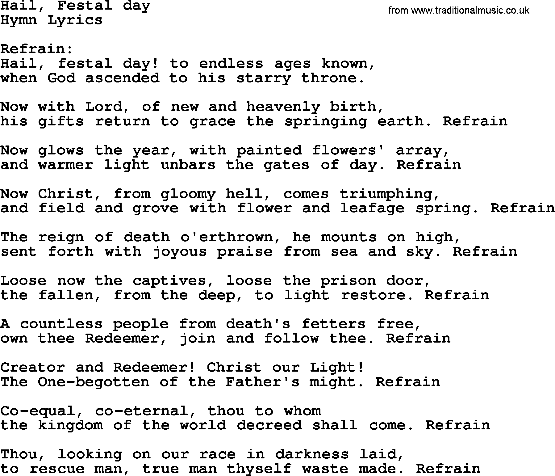 Ascensiontide Hynms collection, Hymn: Hail, Festal Day, lyrics and PDF